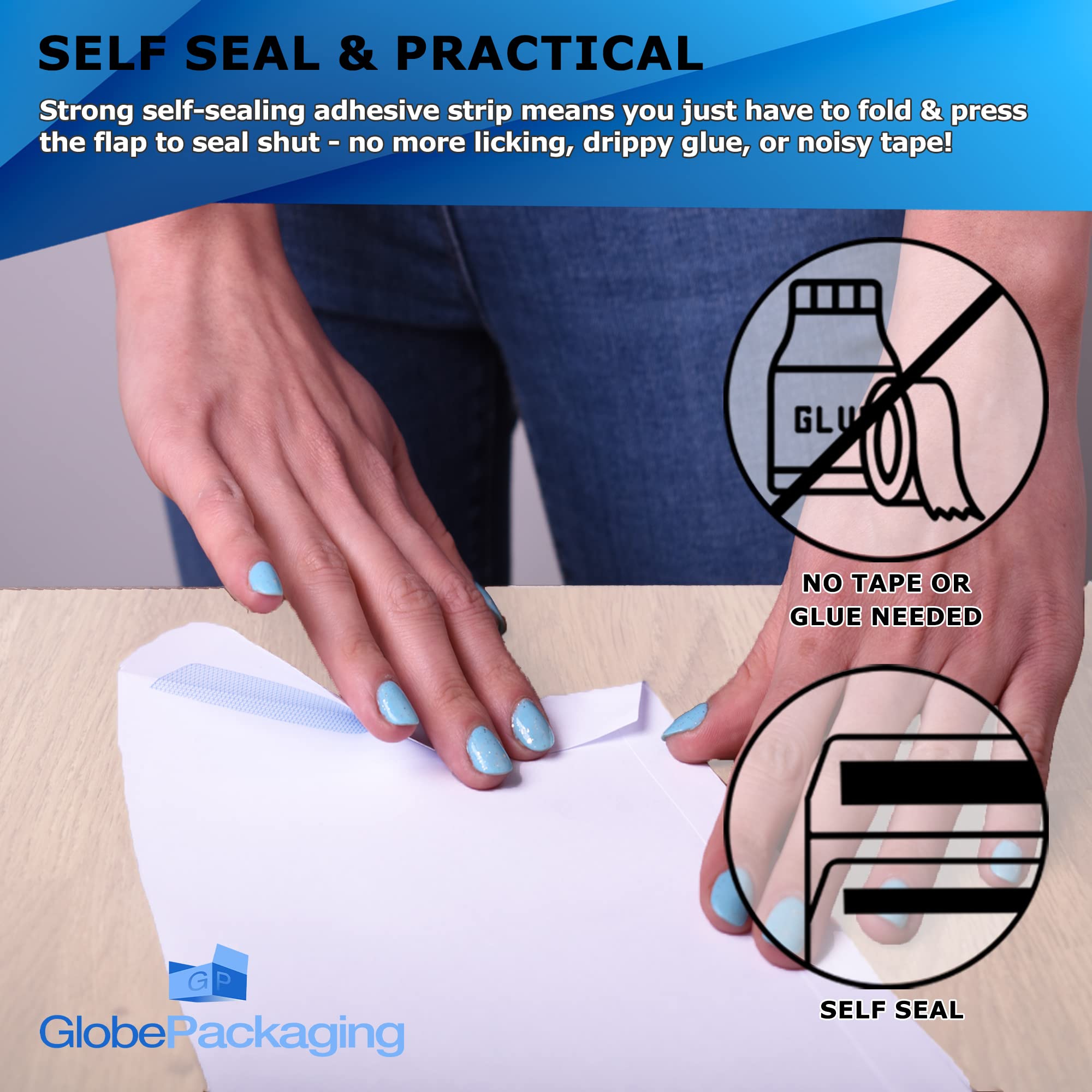Globe Packaging C4/A4 Plain White Self Seal Envelopes 90gsm, Pack of 50 | Blue Security Tint | Made in the UK 4