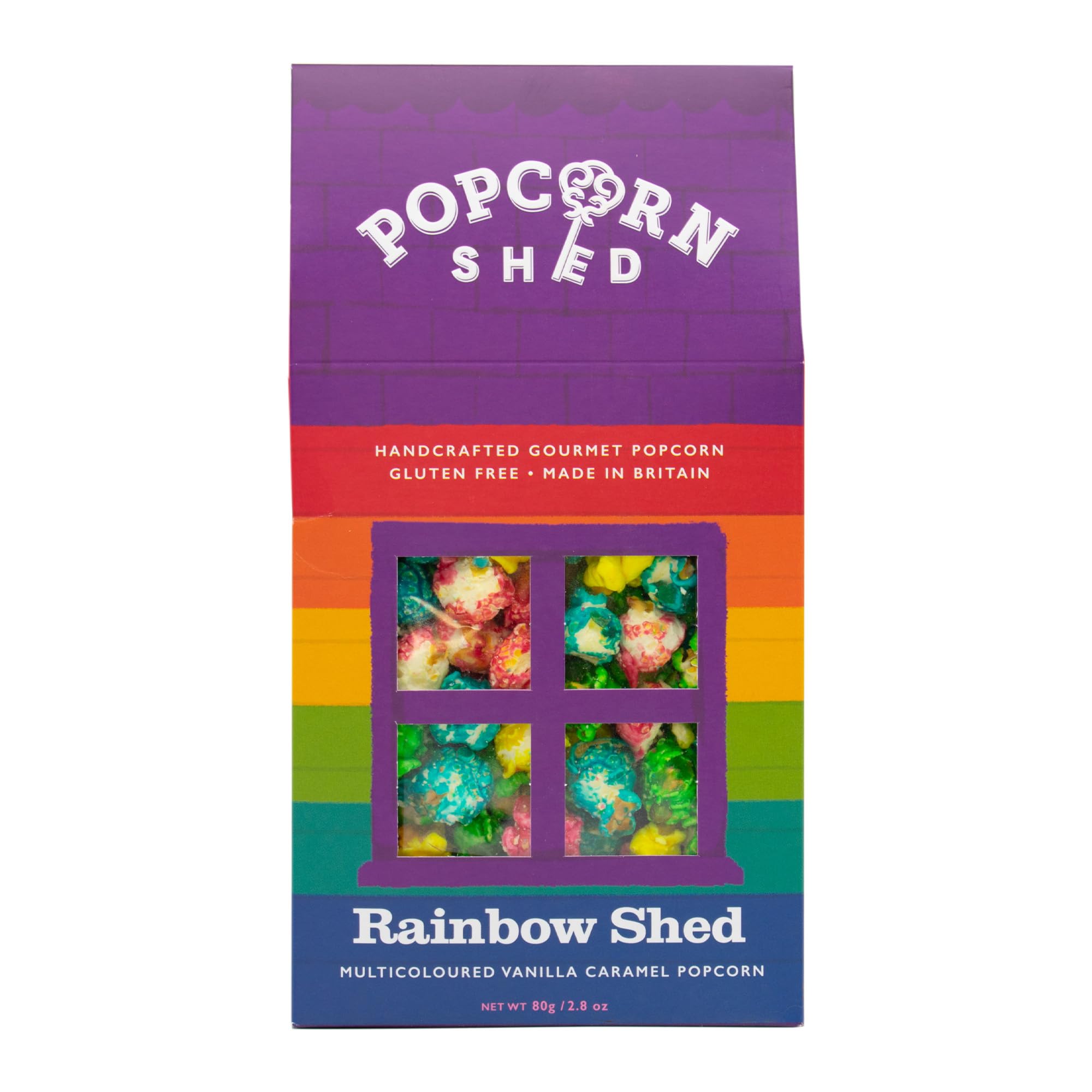 Popcorn Shed Rainbow Shed Gourmet Popcorn (1 x 80g) - Multicoloured Vanilla Caramel Snack