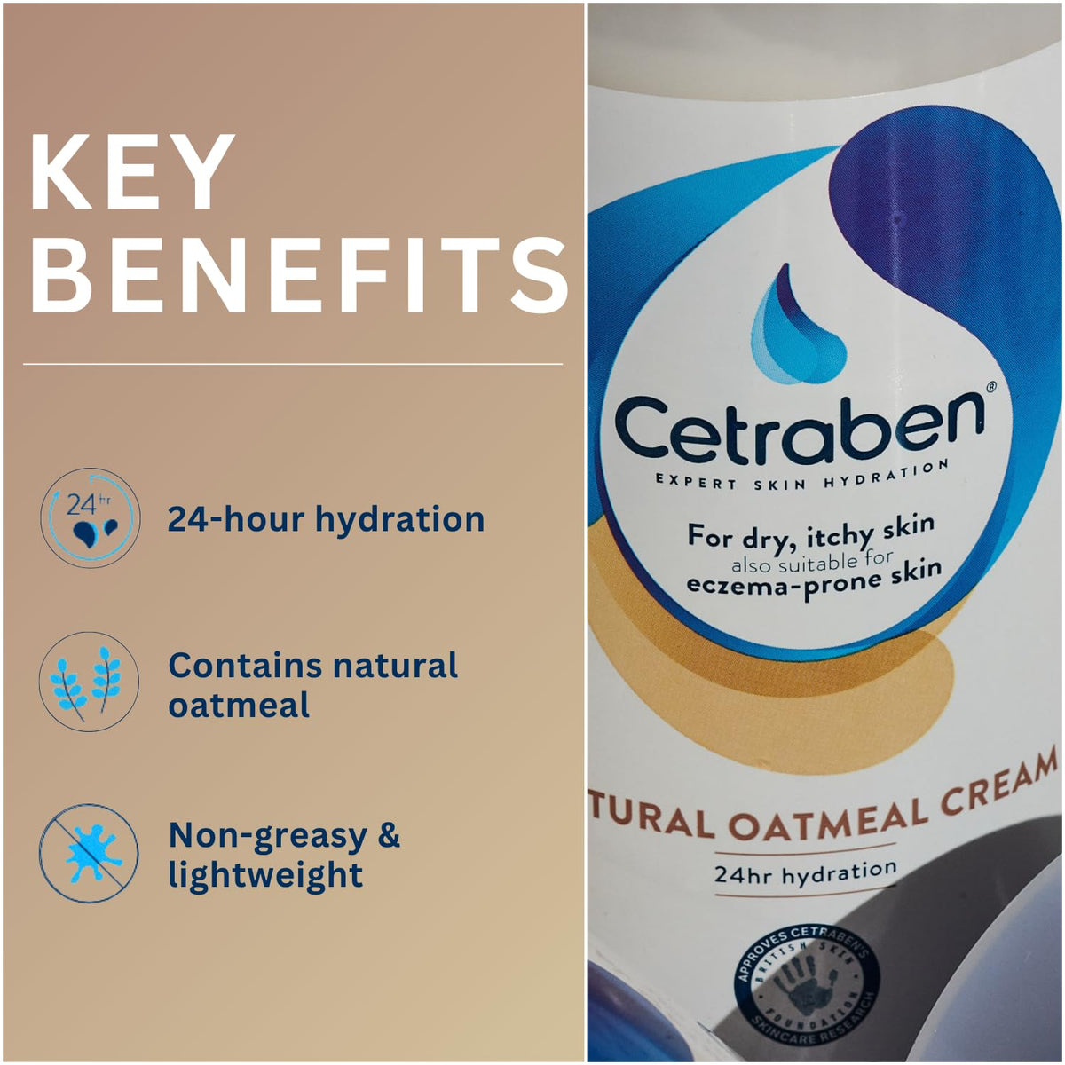 Cetraben Natural Oatmeal Cream for Dry Sensitive Eczema-Prone Skin - 475 g