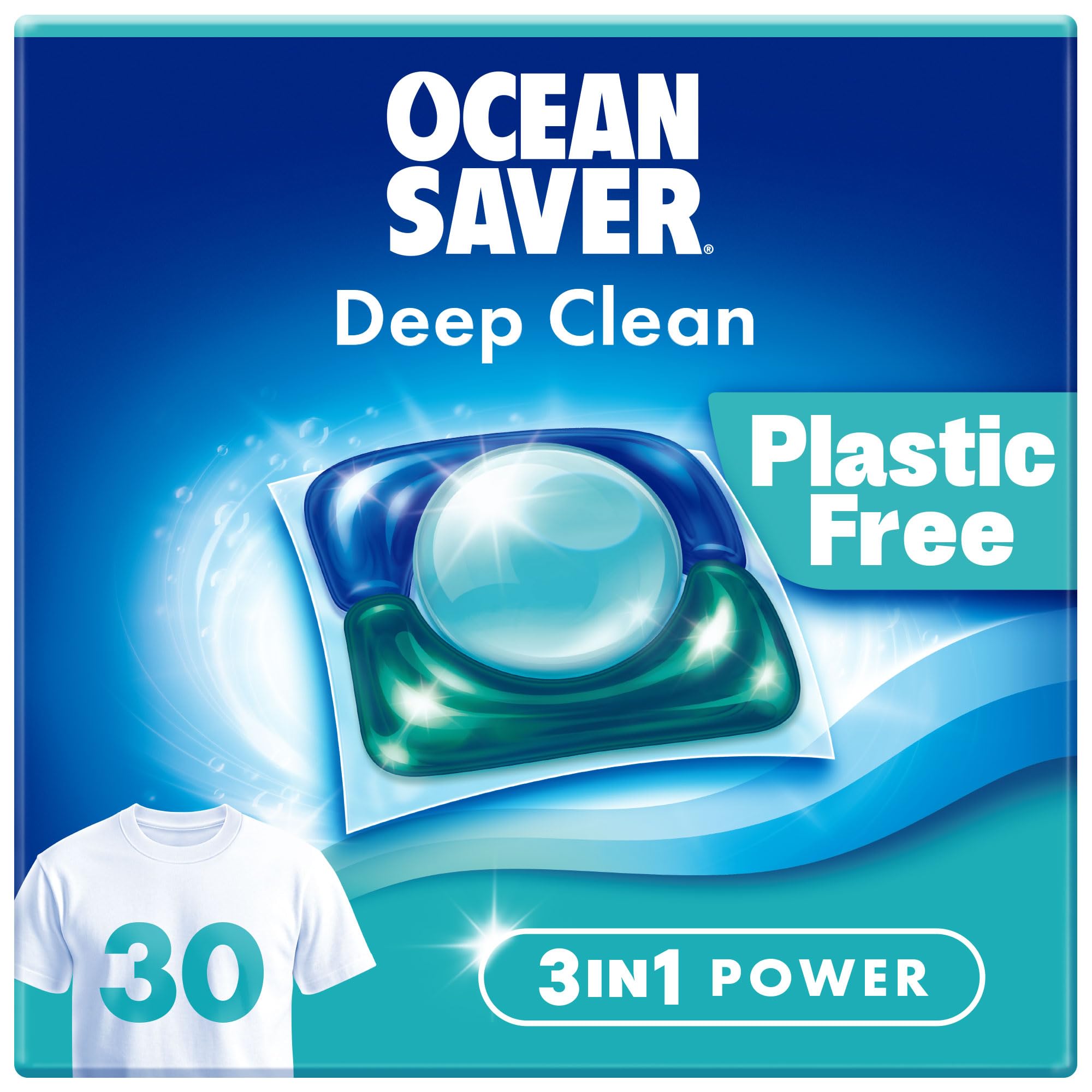 OceanSaver Eco Bio Laundry Detergent Capsules - 30 Washes | 3-in-1 Deep Clean | Wild Sea & Sandalwood