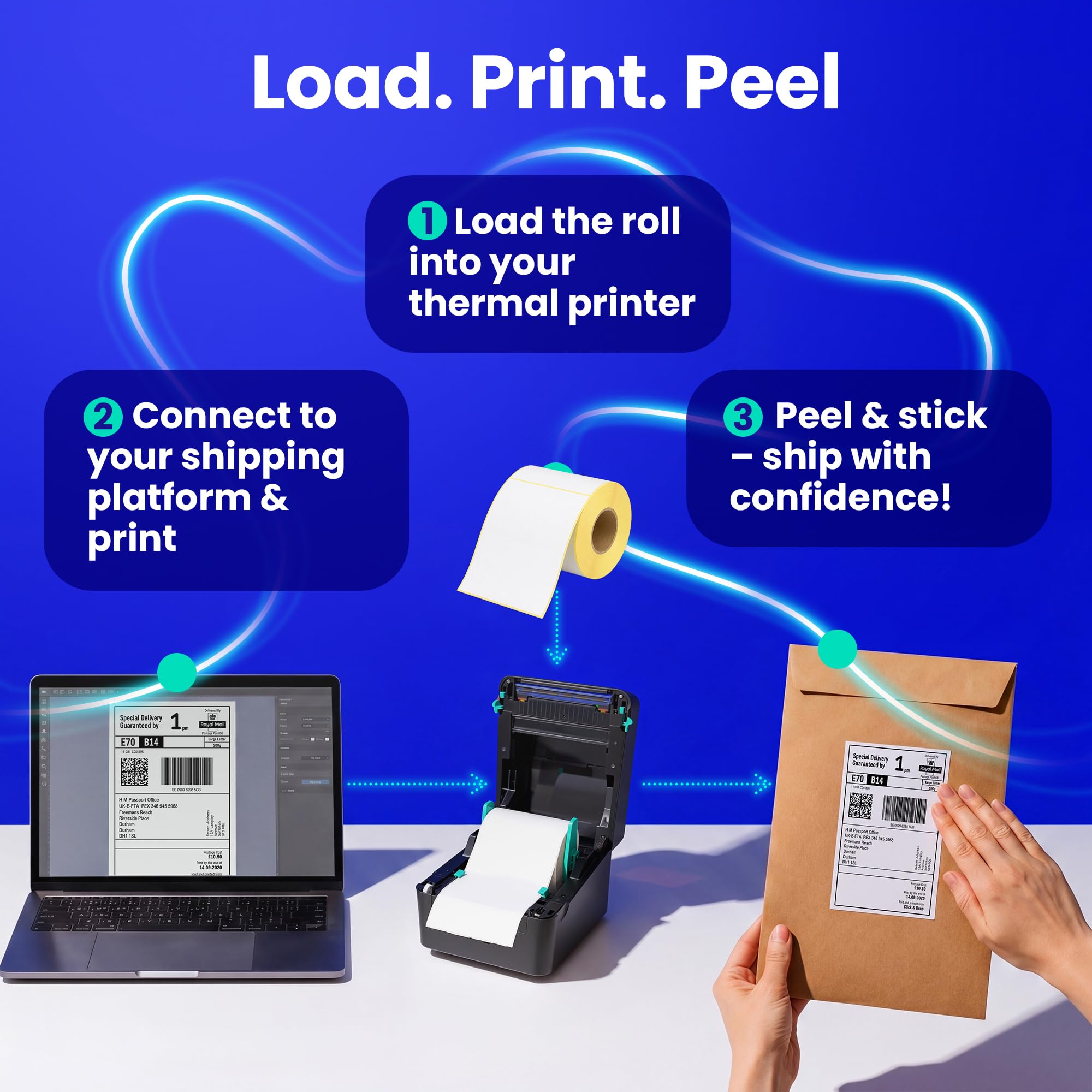 SmithPackaging Direct Thermal Shipping Labels - 100mm x 150mm (4"x6") | 500 Labels/Roll | Waterproof & Oilproof 6