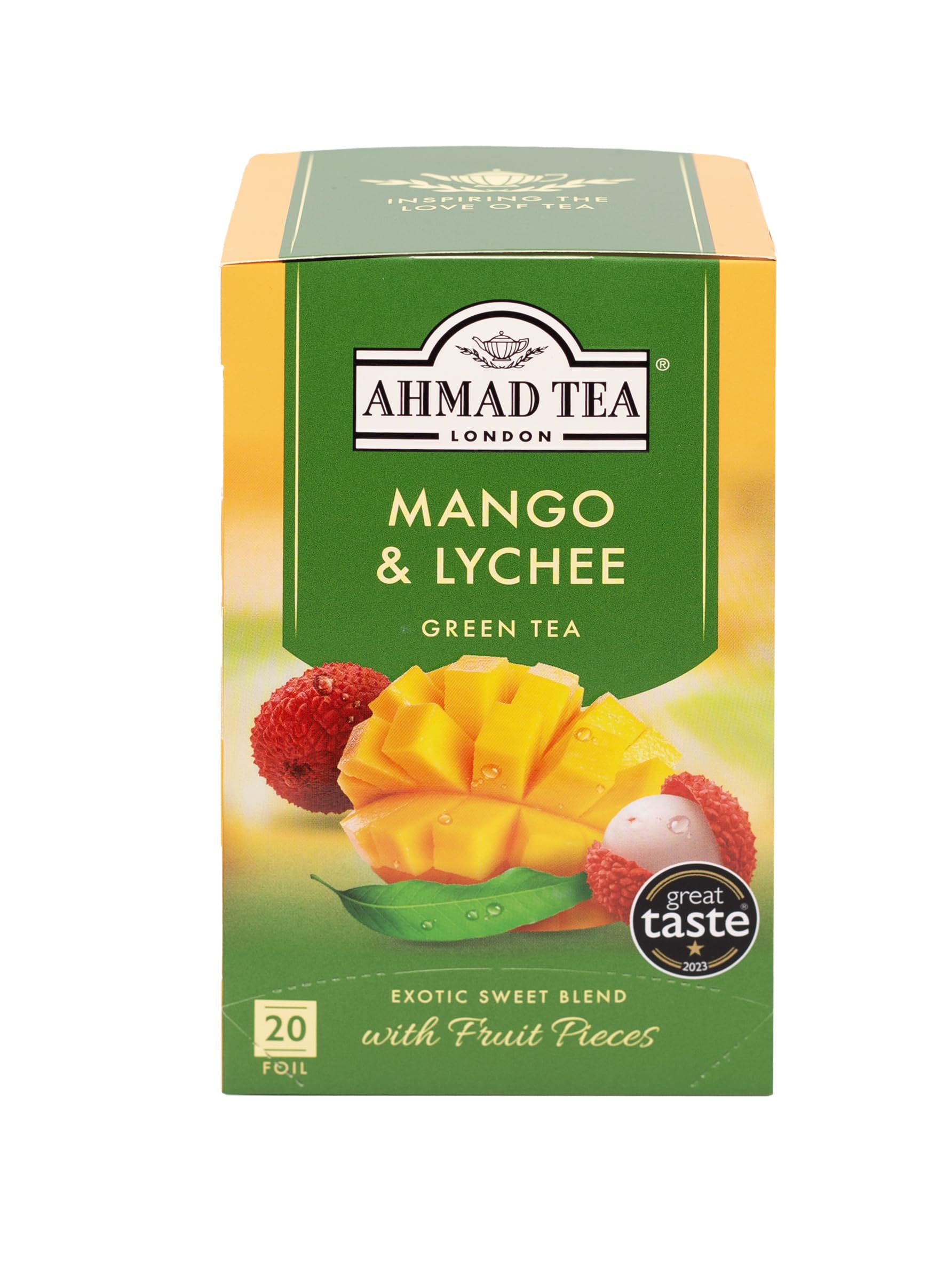 Ahmad Tea Mango & Lychee Green Tea - 20 Teabag Sachets | Tropical Fruit Blend