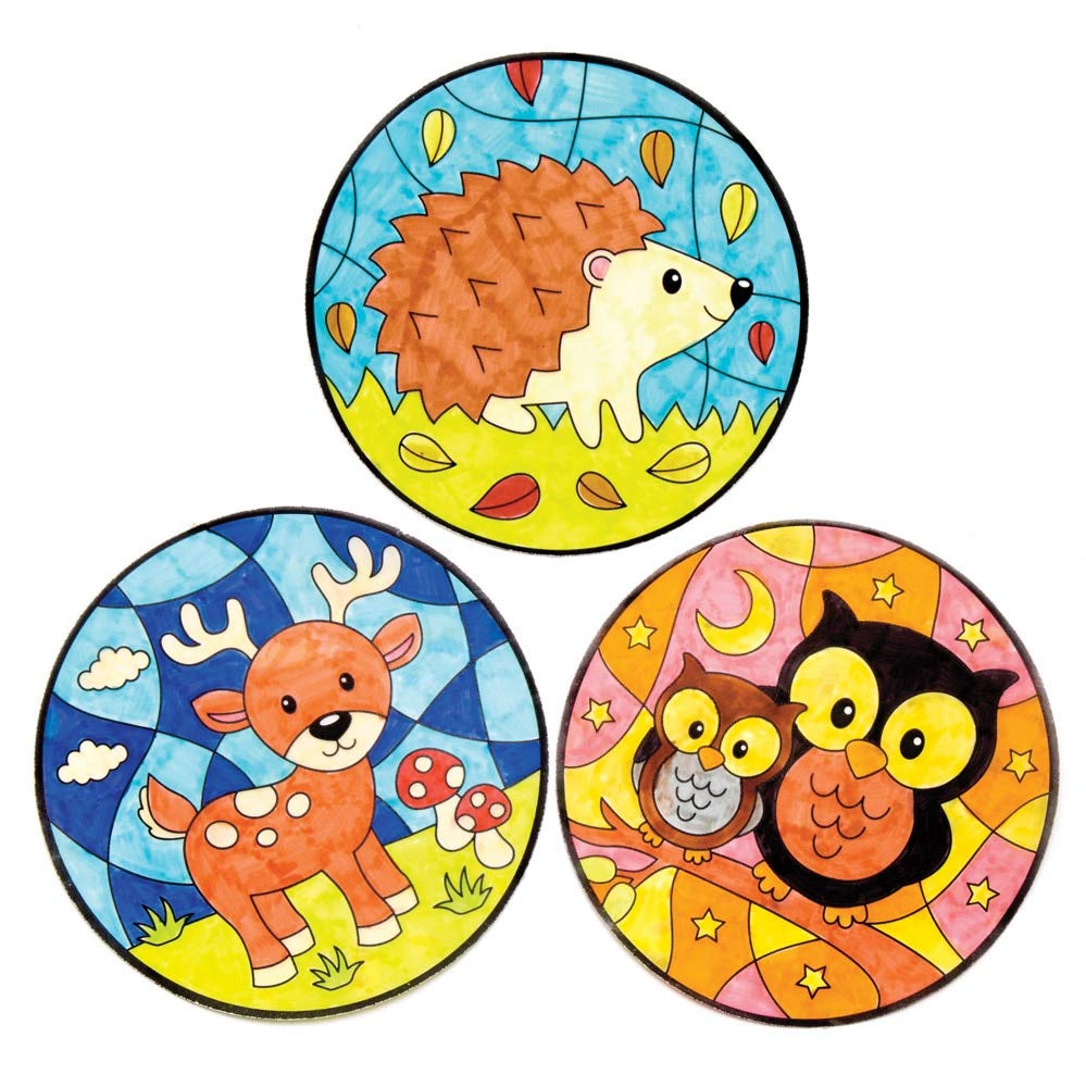 Baker Ross Woodland Animal Colour in Window Decorations AW869 | 6 Assorted Designs | 15 cm Diameter 2