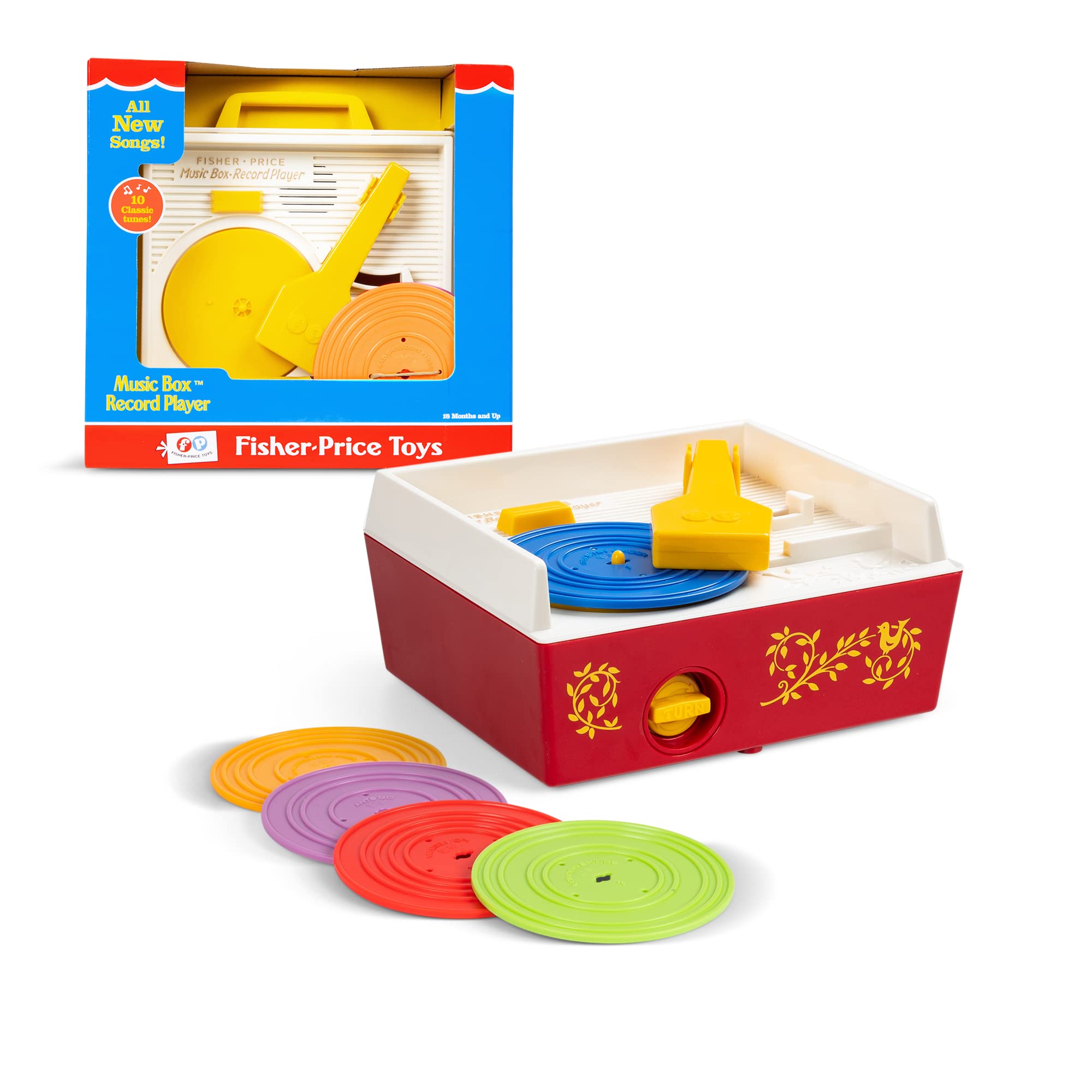 Basic Fun Fisher-Price Classics Music Box Record Player | Ages 18 Months+ | 5 Records Included 1