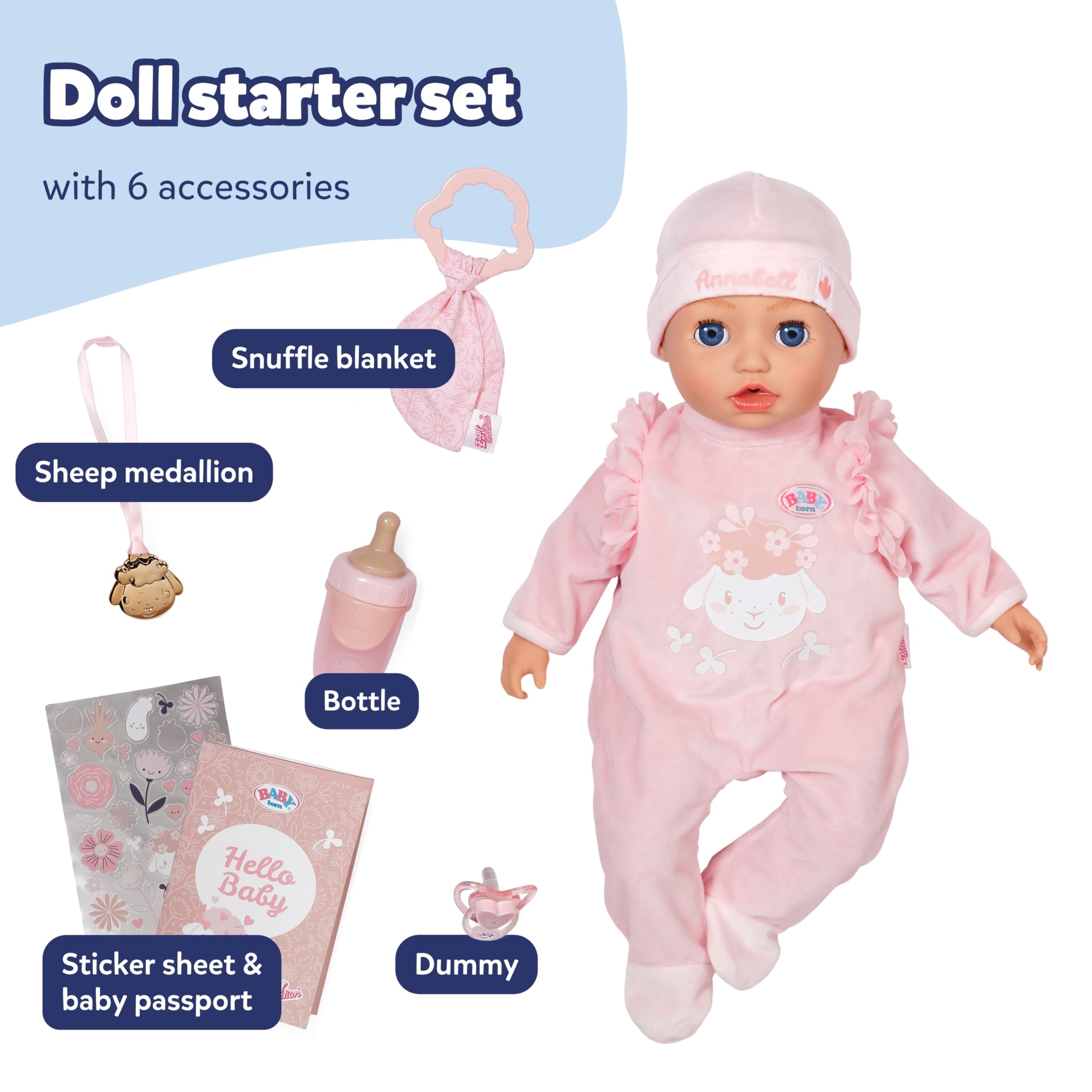 BABY born Annabell Soft Doll - 43cm, Interactive, Rosa | Ages 3+