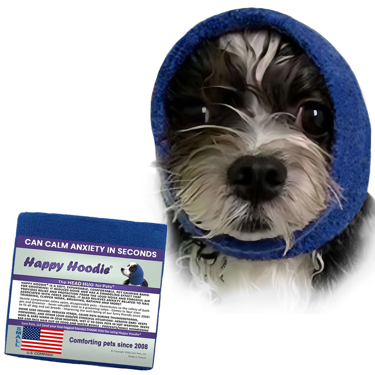 ZONI PETS Happy Hoodie for Dogs & Cats - Small, Blue