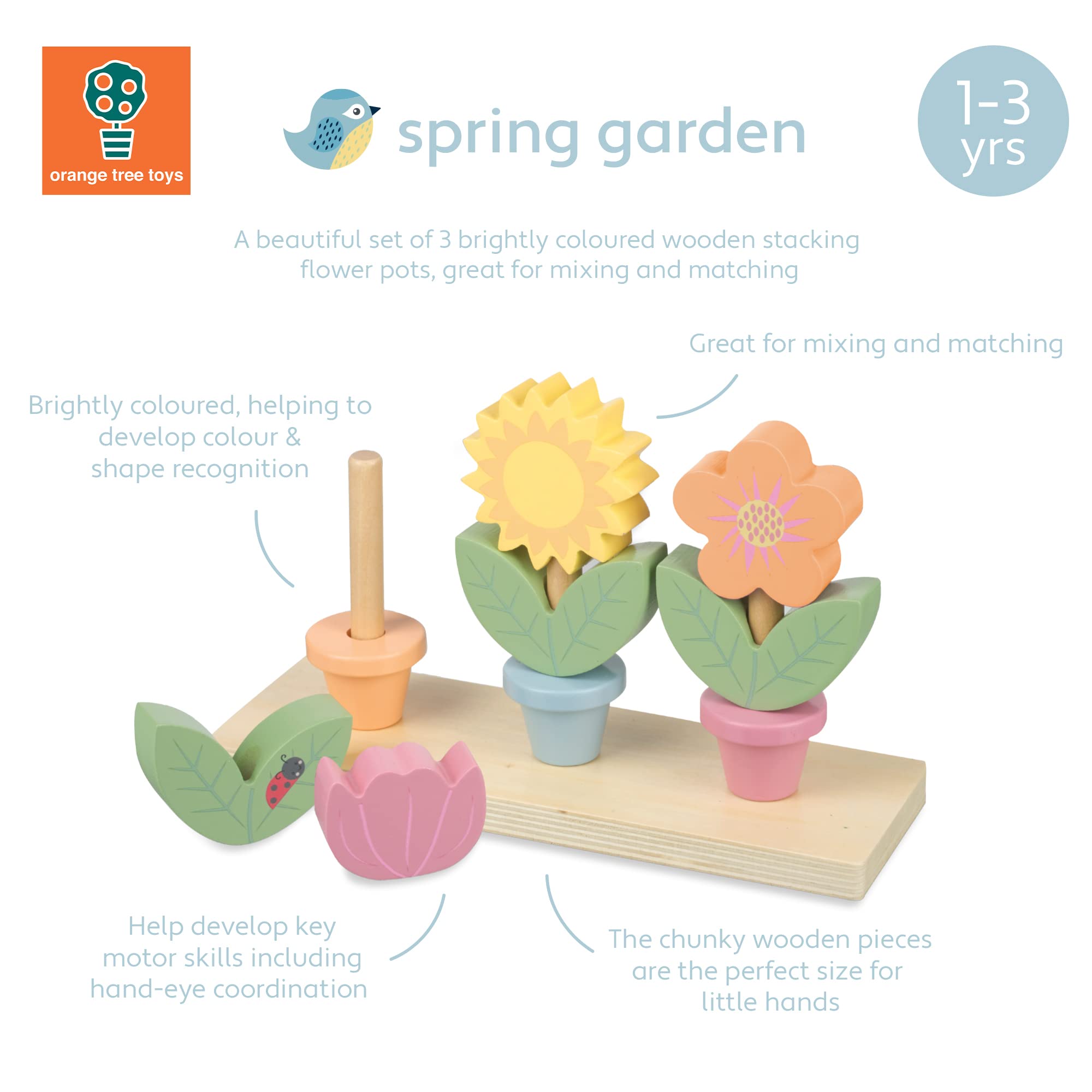 Orange Tree Spring Garden - Wooden Stacking Flower Pots | Toddler | Ages 18-60 Months