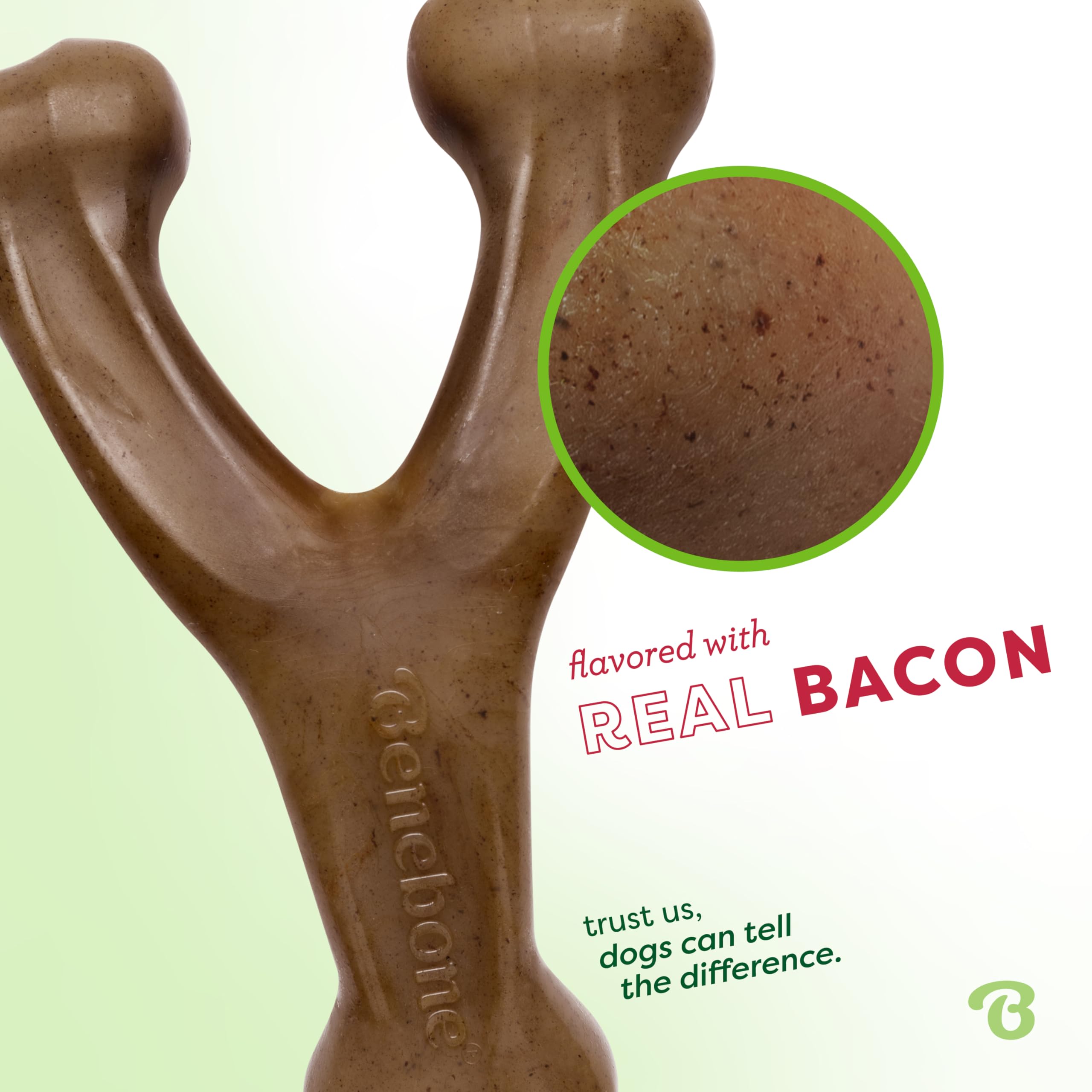 Benebone Wishbone Durable Dog Chew Toy - Real Bacon Flavor, Tiny Size, Made in USA