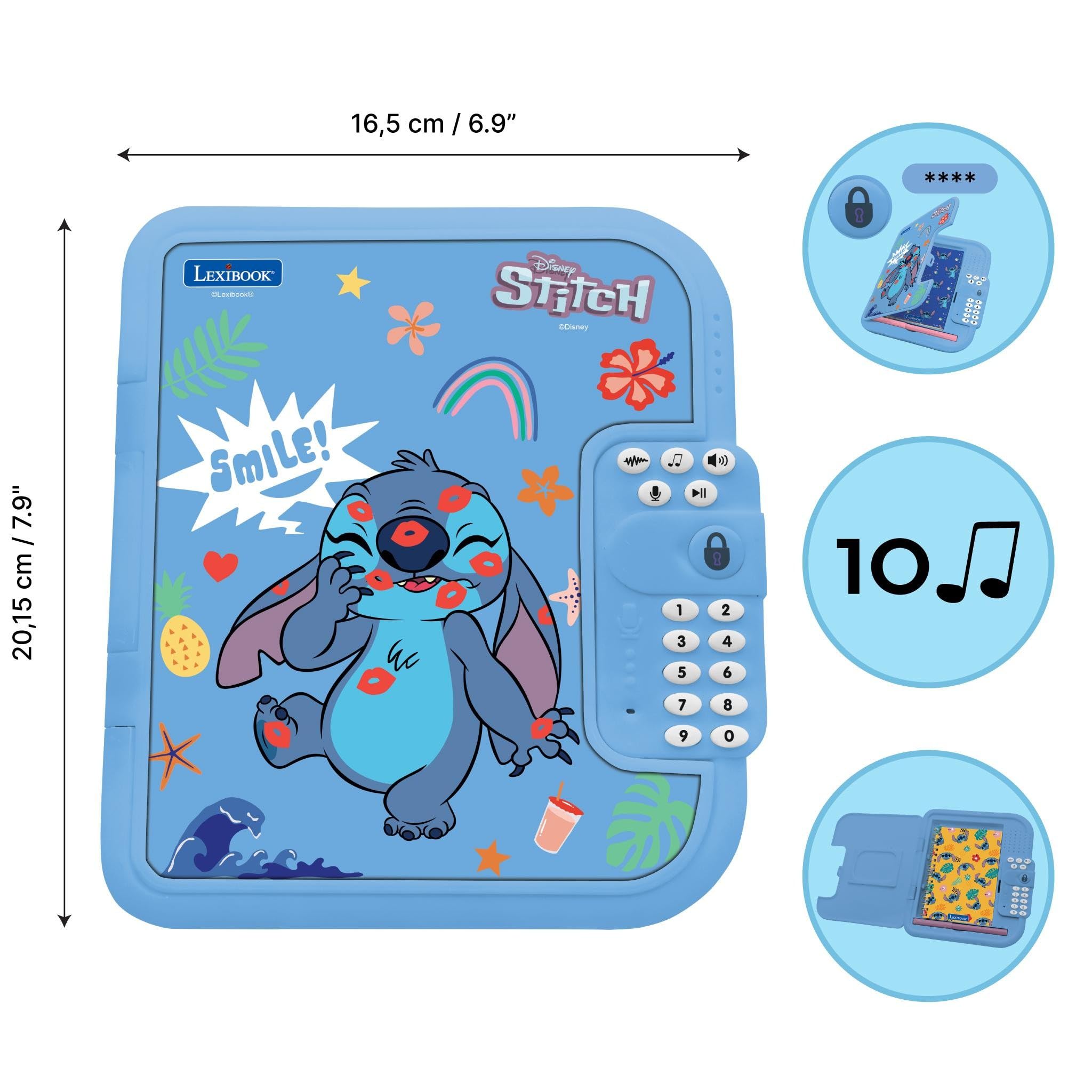 Lexibook Disney Stitch Electronic Secret Diary - Password Protected with Pen, Voice Recorder & Sound Effects, Blue 12
