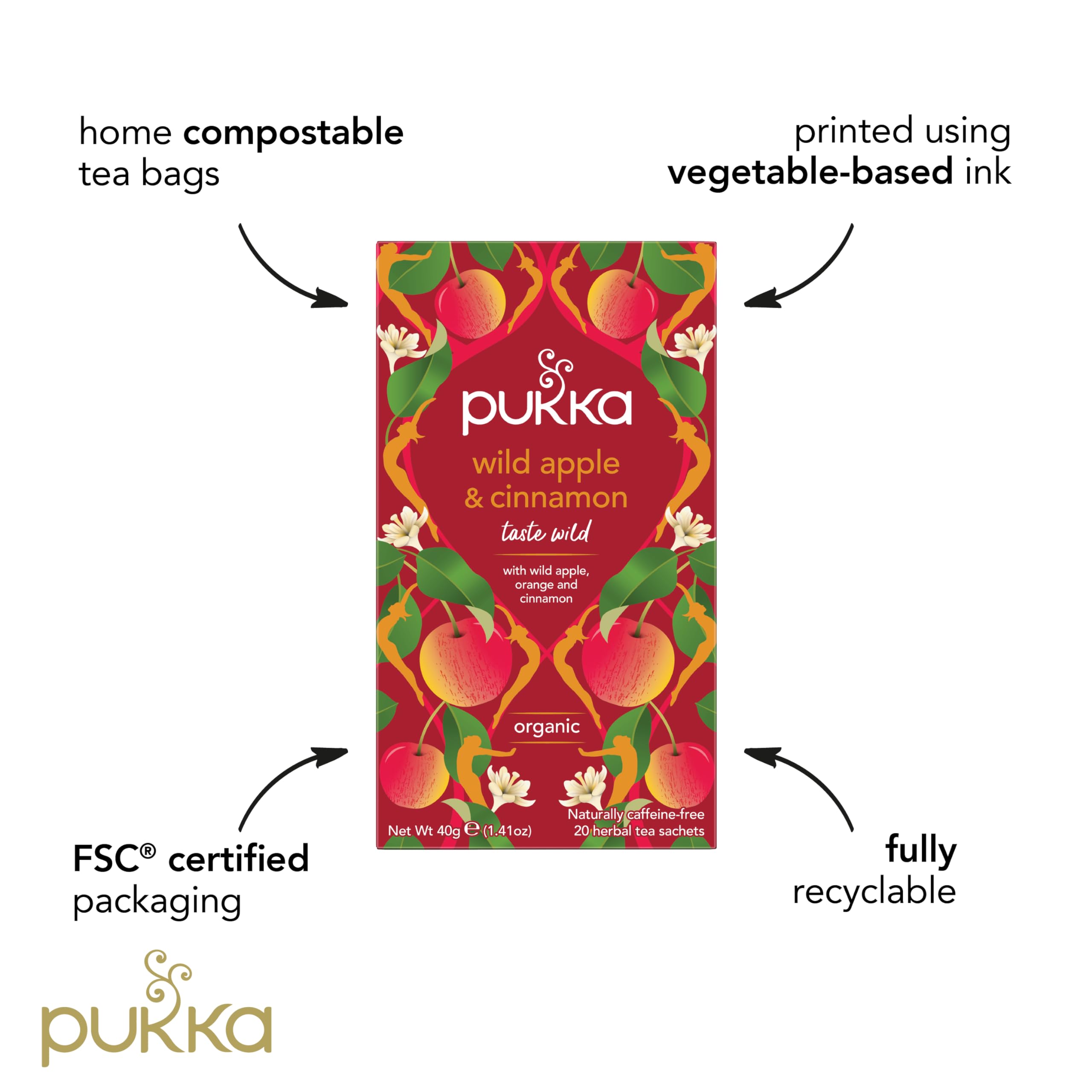 Pukka Herbs Wild Apple and Cinnamon Organic Herbal Tea - 80 Count (Pack of 4) 4
