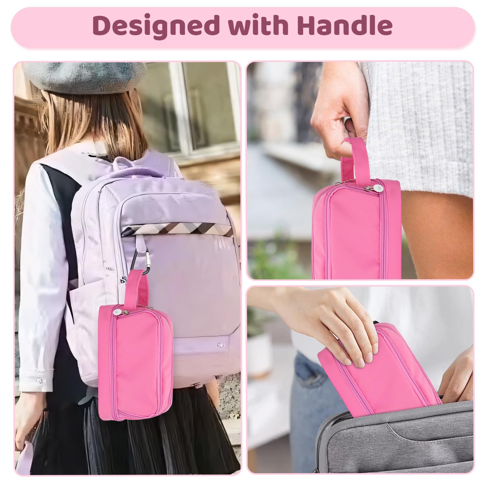 Alyvisun Large Capacity Pencil Case - 3 Compartments, Pink Canvas, Zipper Closure | One Size 5