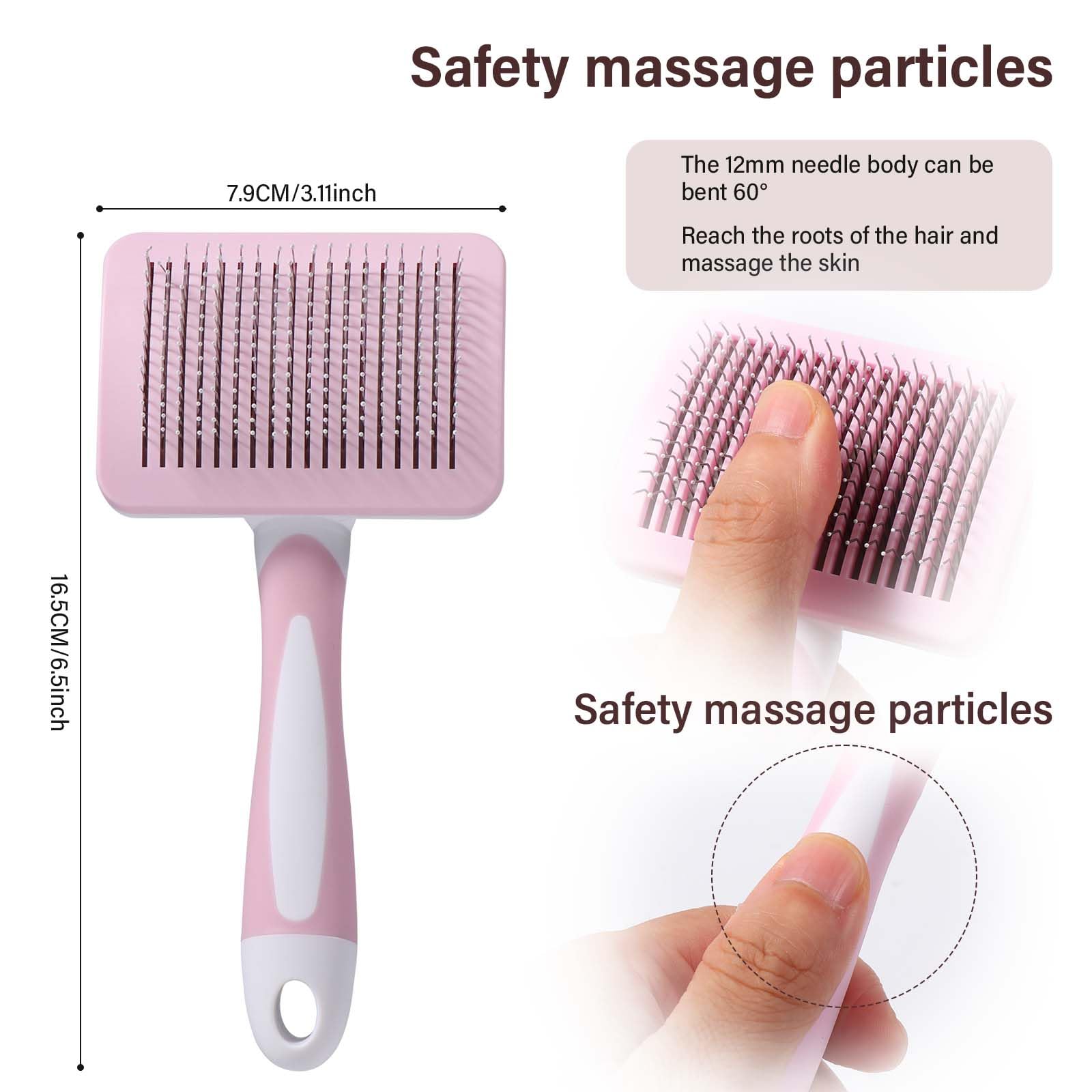 Vinabo Pet Slicker Brush - Self Cleaning Grooming Comb for Cats and Dogs | Pink 7