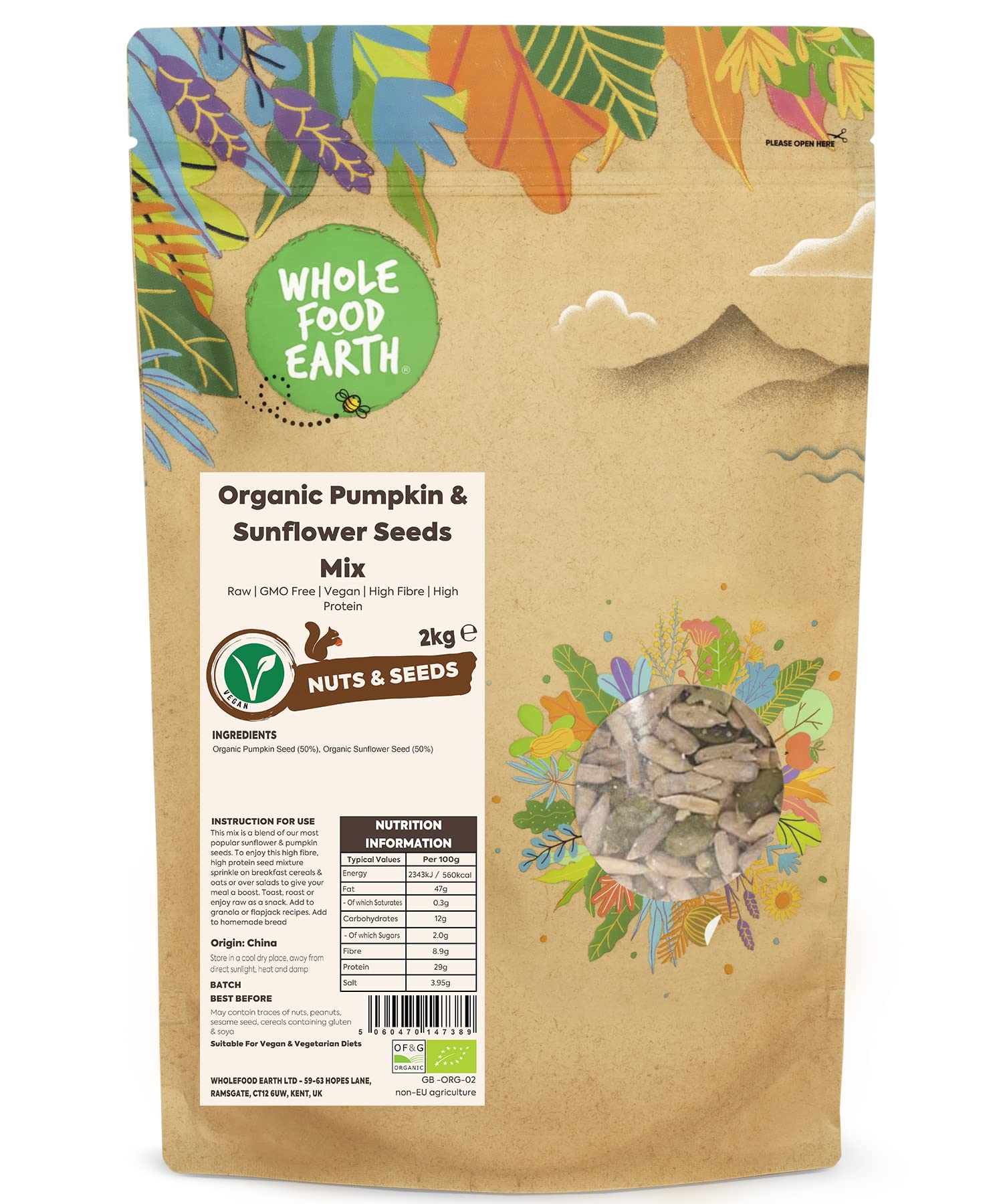 Wholefood Earth Organic Pumpkin & Sunflower Seeds Mix - Raw | 2kg | GMO Free 1