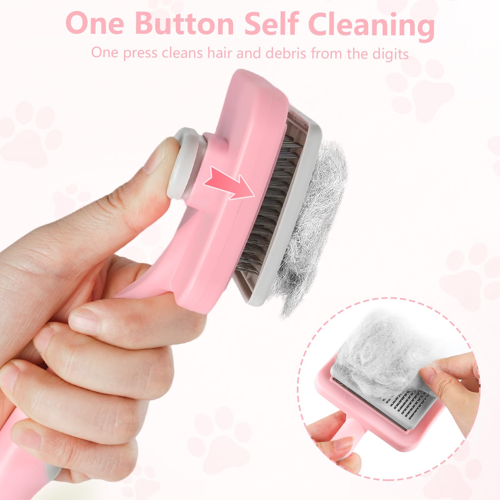 MOXYOY Self Cleaning Pet Hair Comb - Gentle Massage | Pink | For Dogs & Cats 3