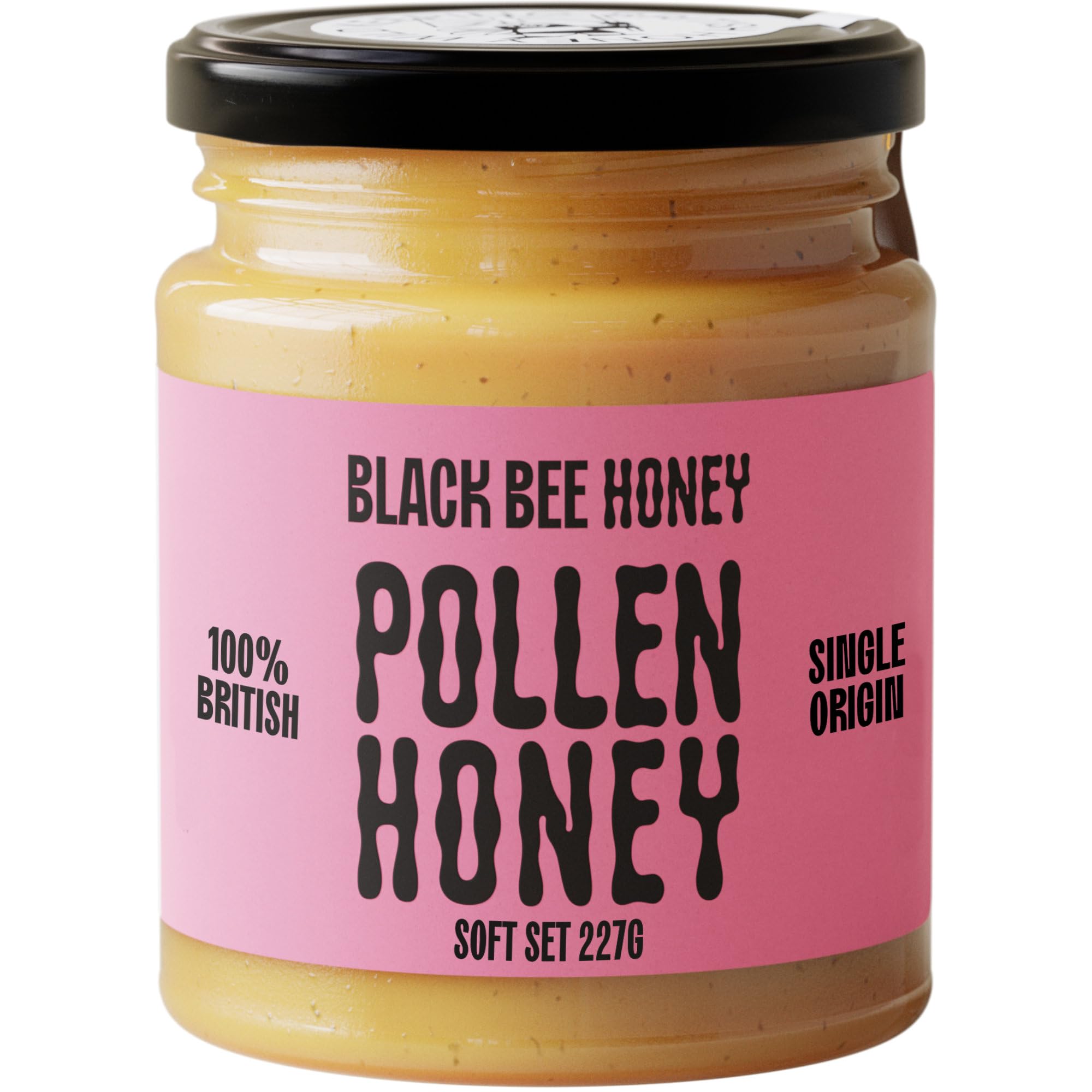 Black Bee Honey - Pure British Spring Honey with Bee Pollen Granules | 227g