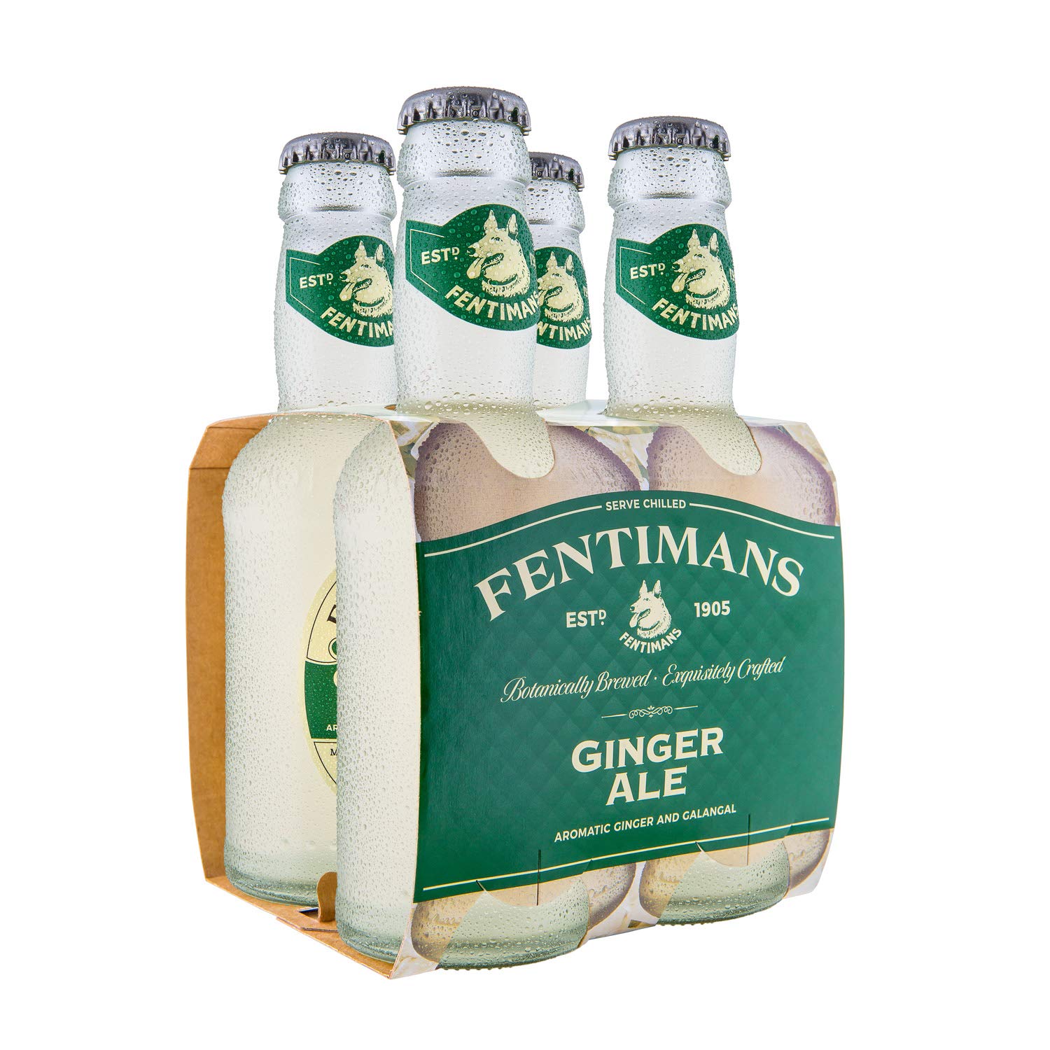 Fentimans Botanically Brewed Ginger Ale Soft Drink - Gluten-Free, Vegan - 4 x 200 ml Bottles