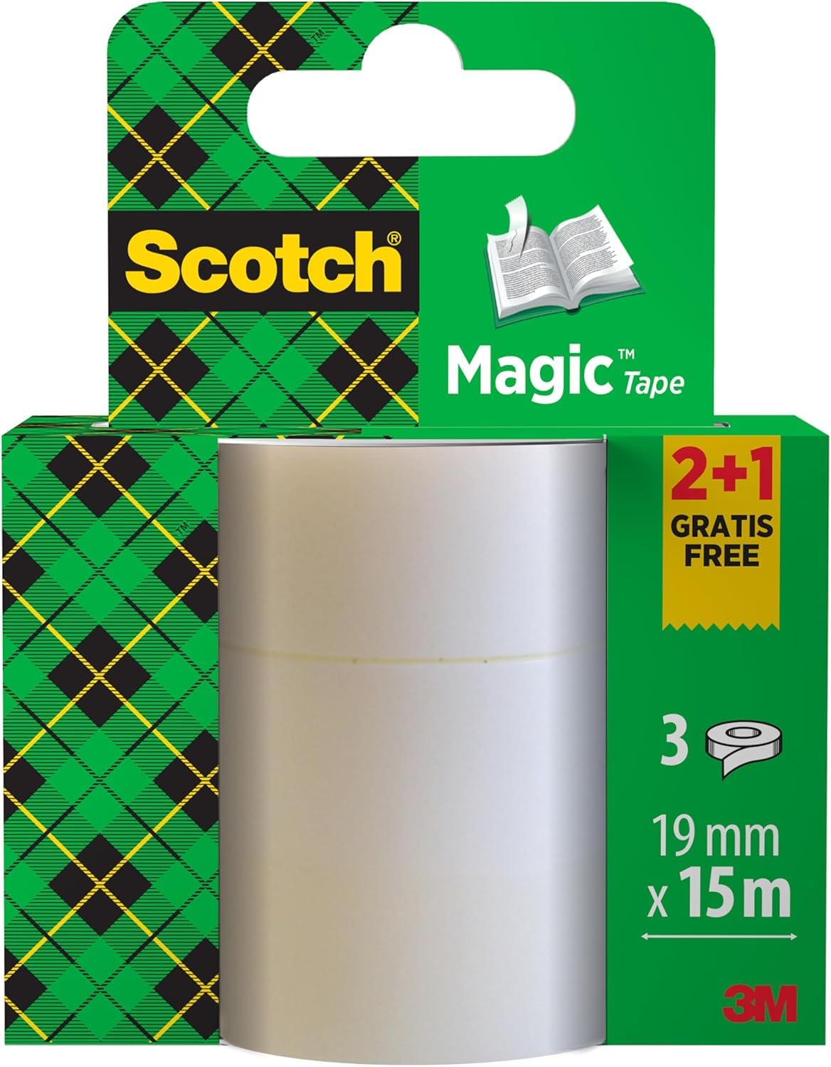 Scotch Magic Tape - Promo Pack (2 Rolls + 1 FREE) | 19 mm x 15 m | Invisible Finish