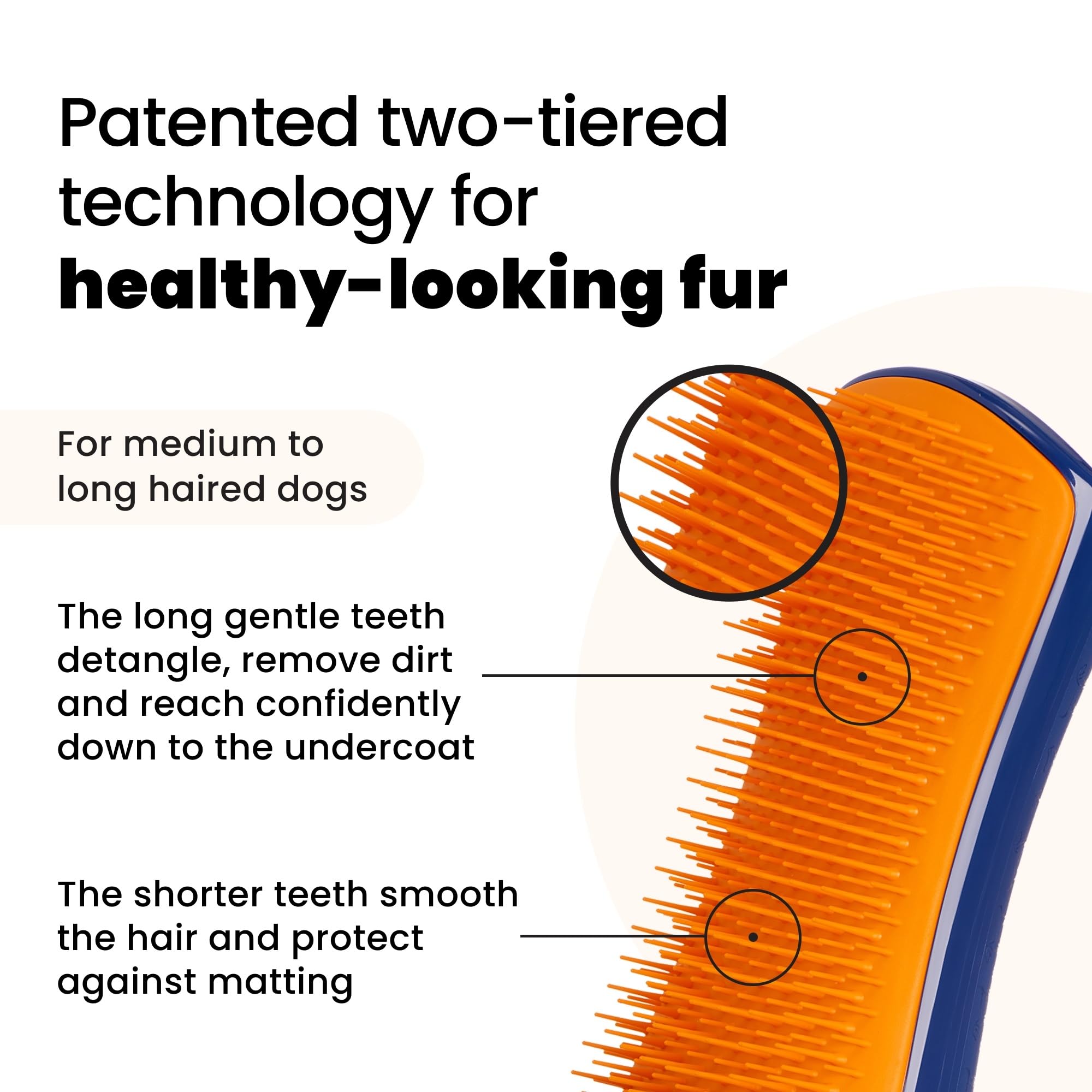 Pet Teezer Detangling Dog Grooming Brush - Navy & Orange, Size L | Lightweight Nylon Plastic 2