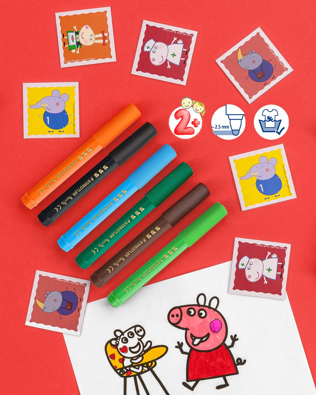 STAEDTLER Peppa Pig Noris Junior Jumbo Felt-Tip Pens for Toddlers | Pack of 6 | Multicolor 6