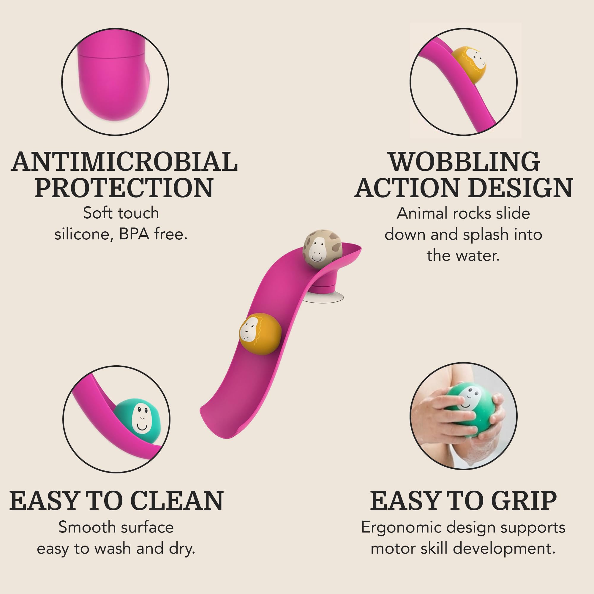 Matchstick Monkey Bathtime Slide Set - Antimicrobial Protection | Easy Grip | Ages 12M+ | Pink 7