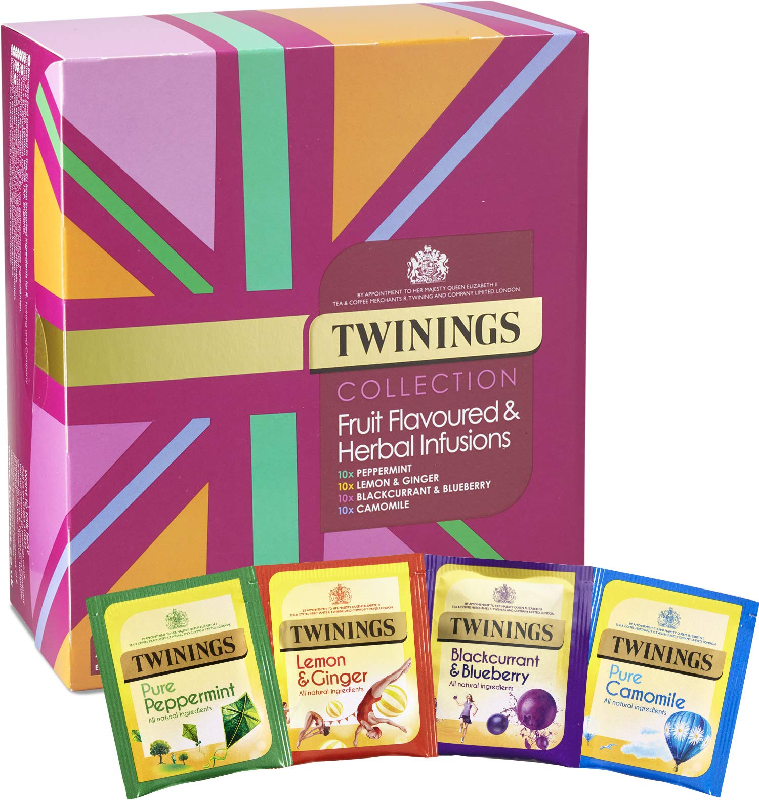 Twinings Infusions Selection Variety Geschenkset – 40 umhüllte Teebeutel mit Pfefferminze, Zitrone & Ingwer, Schwarze Johannisbeere & Blaubeere, Kamille
