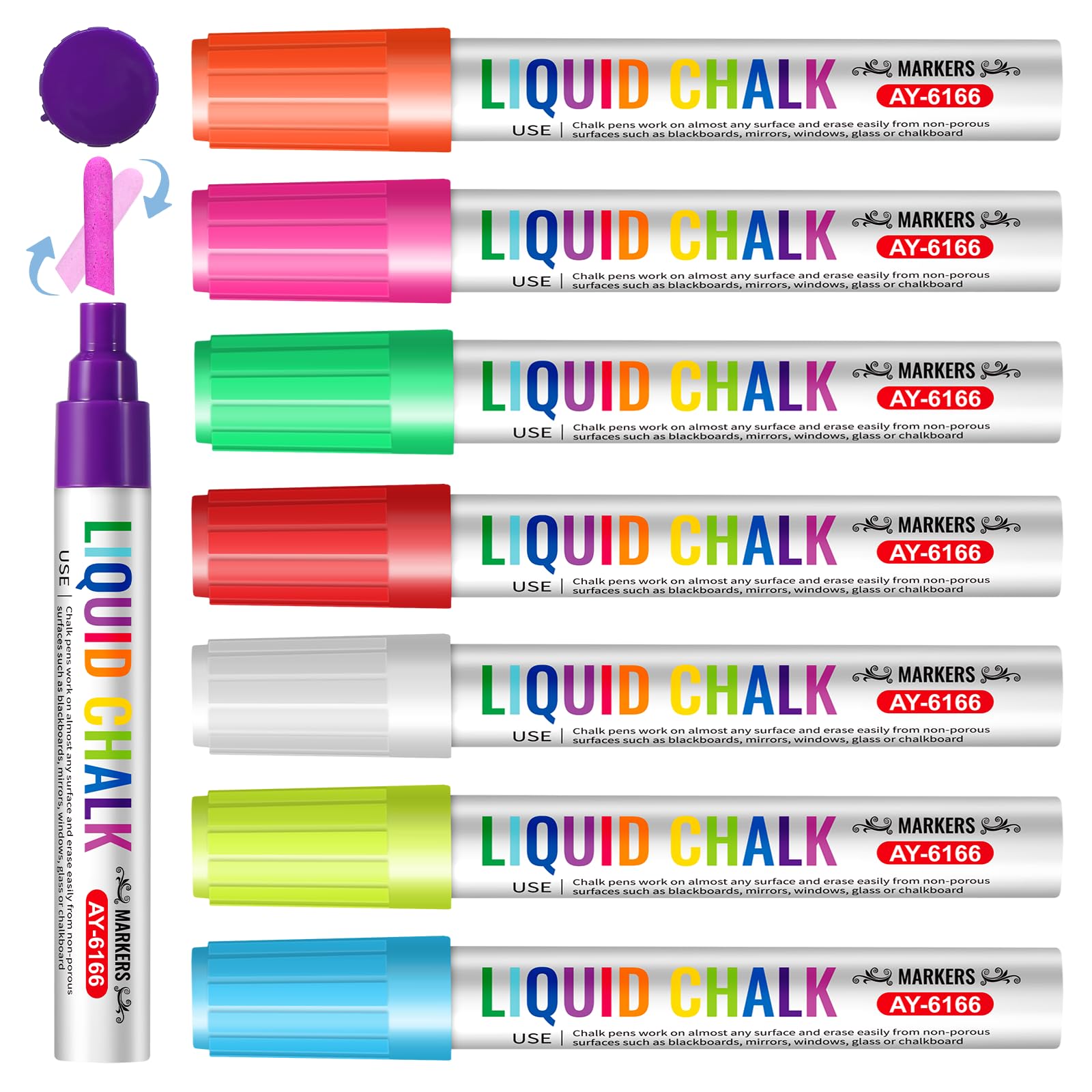 Brencco Liquid Chalk Pens - 8 Vibrant Colors | Dual-Ended Nibs | Easy Erase on Smooth Surfaces