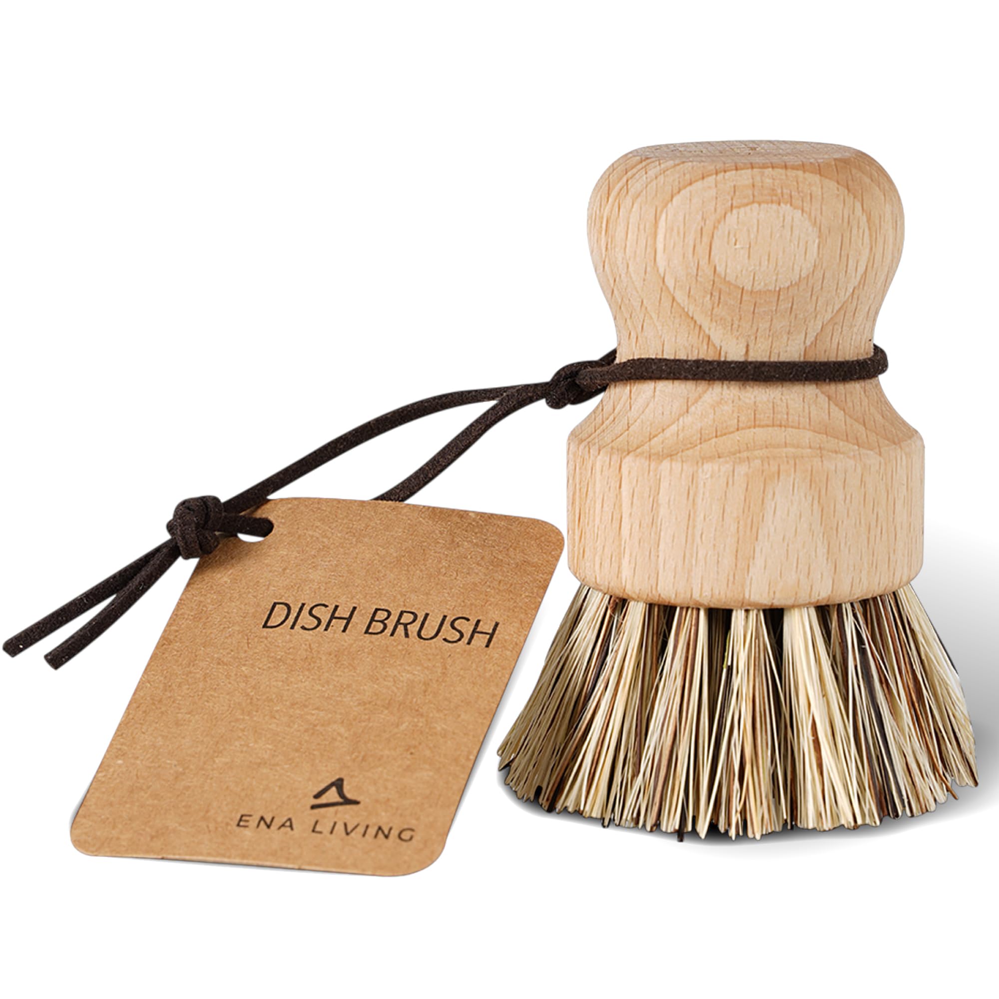 ENA Living Wooden Pot Brush - Sustainable Beechwood & Coconut Fiber | 9x6 cm
