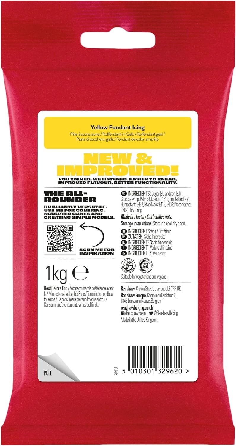 Renshaw Yellow Just Roll With It Fondant Icing - Ready to Roll, Vanilla Flavor | 1 kg