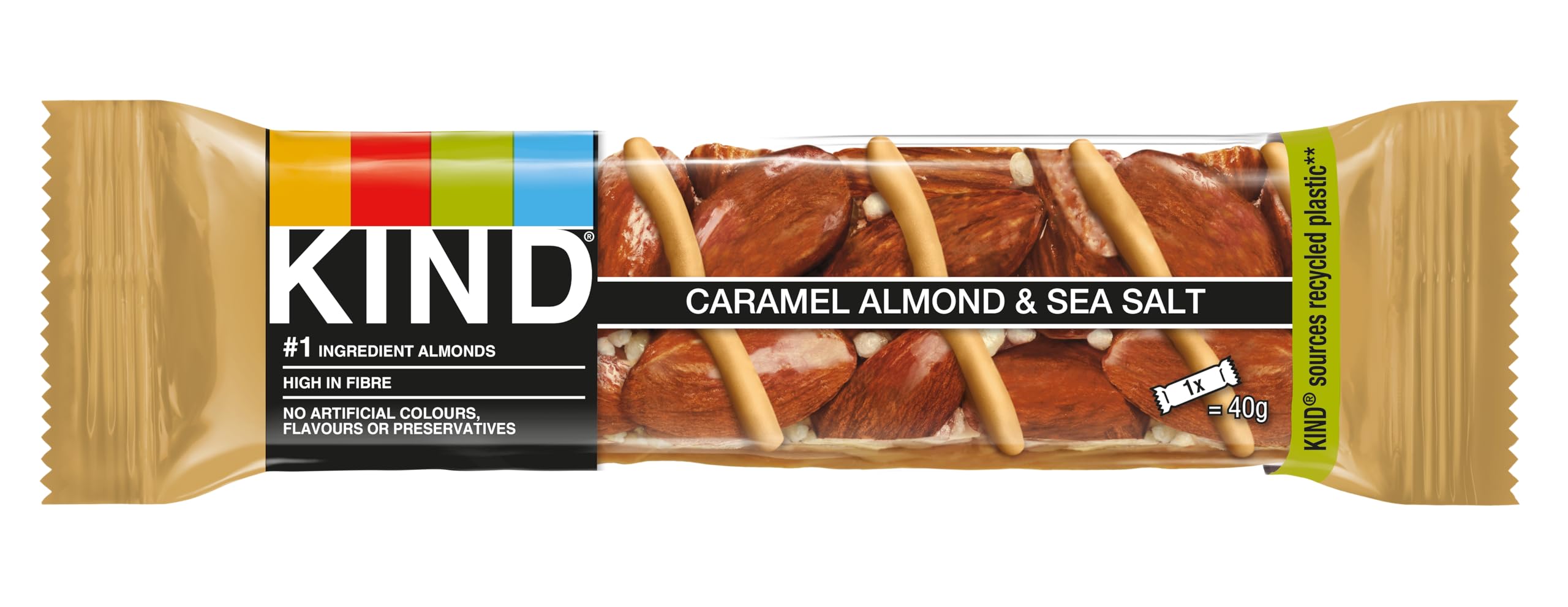 KIND - Glutenfreie Snackriegel mit Karamell-Mandel und Meersalz, ballaststoffreich, ohne künstliche Zutaten, Multipack 12 x 40 g