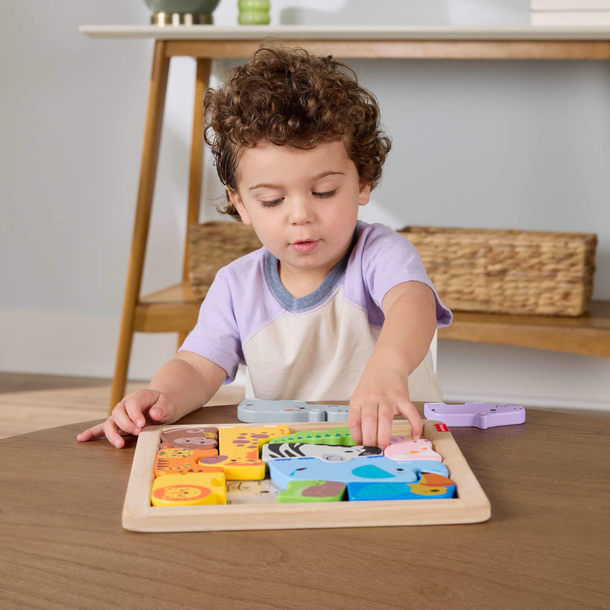 Fisher-Price Wooden Animal Puzzle - 13-Piece Shape-Sorting Activity for Toddlers 2Y+