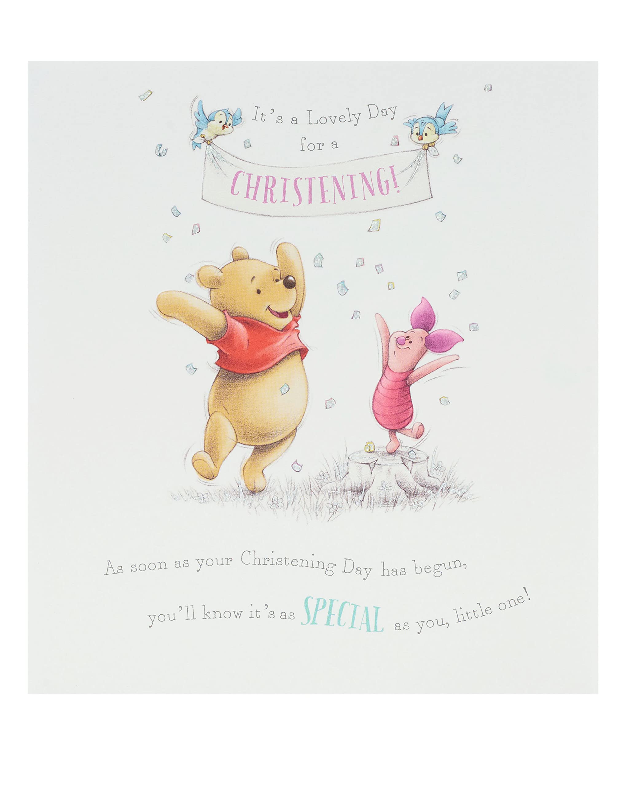 UK Greetings Winnie the Pooh Christening Card - Embossed & Foil Finish | 159 x 184 mm
