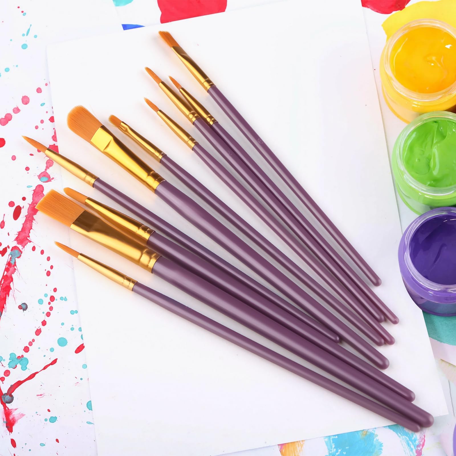 Admygo 20 PCS Paint Brush Set - Nylon Hair, Flat Art Brushes for Watercolor & Oil 7