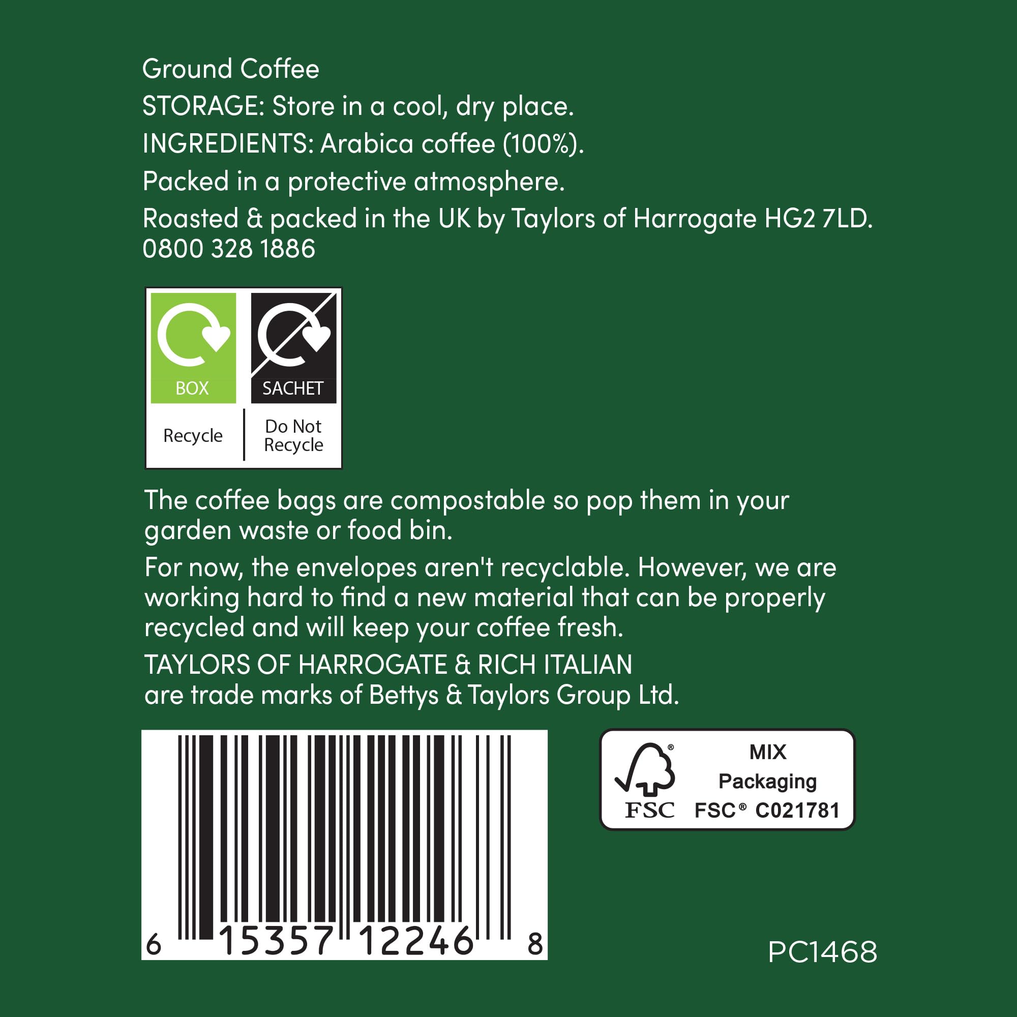 Taylors of Harrogate Rich Italian Ground Coffee Bags - 80 Individually Wrapped Bags | Medium Roast 7