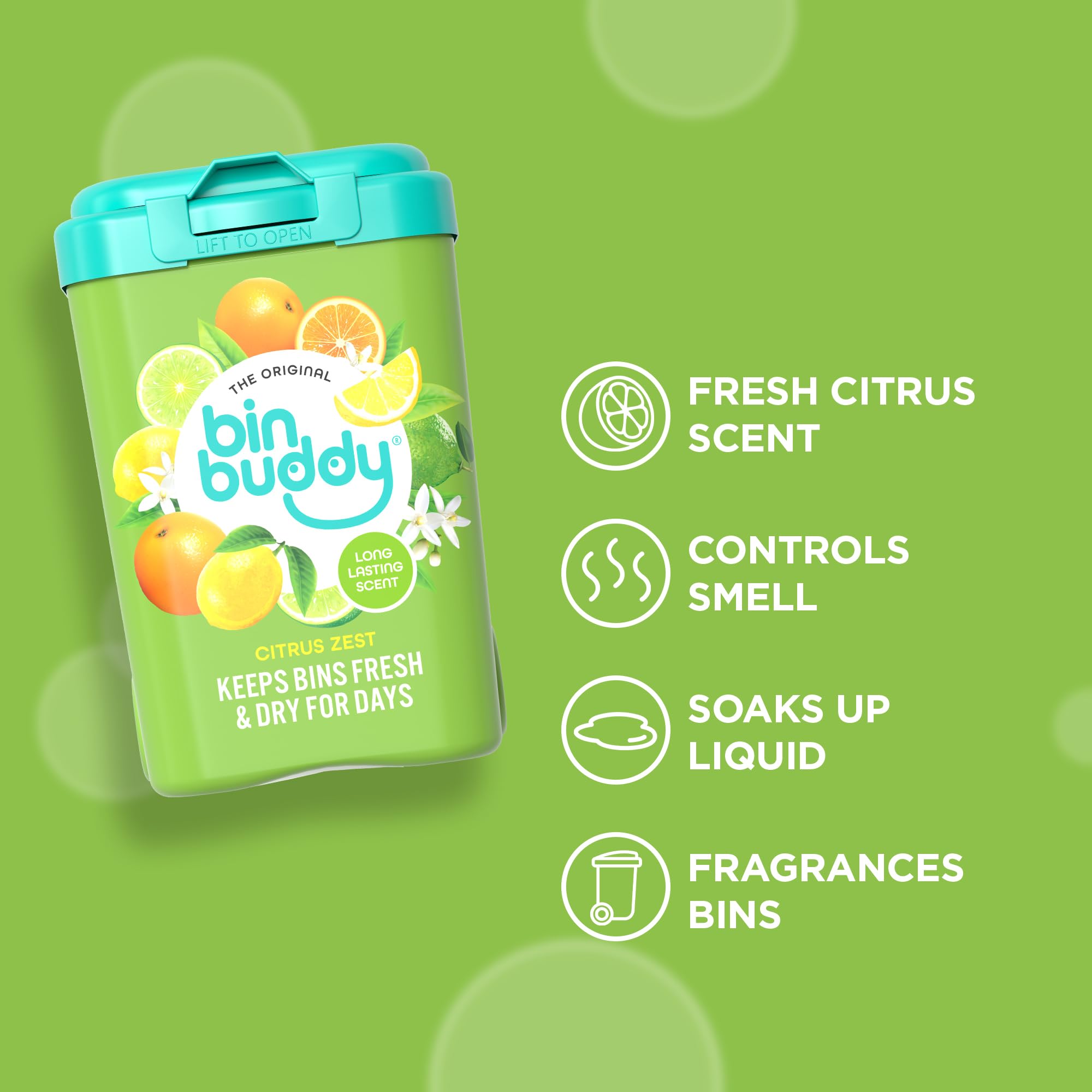 Bin Buddy Fresh Citrus Deodorizer Powder - 450g (Pack of 2) | Odor Eliminator 4