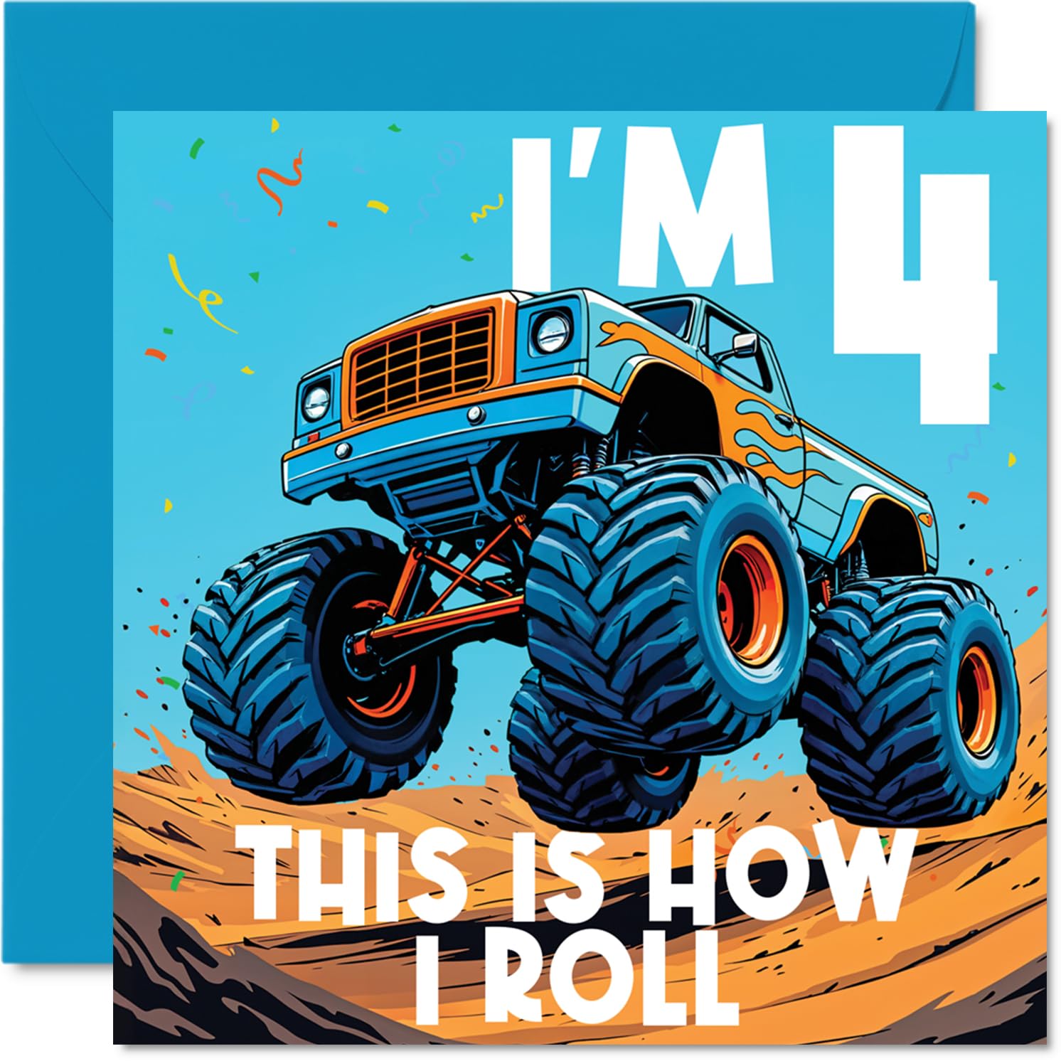 Stuff4 Boys 4th Birthday Card - Monster Truck 'This Is How I Roll' | 145mm x 145mm | Blank Inside