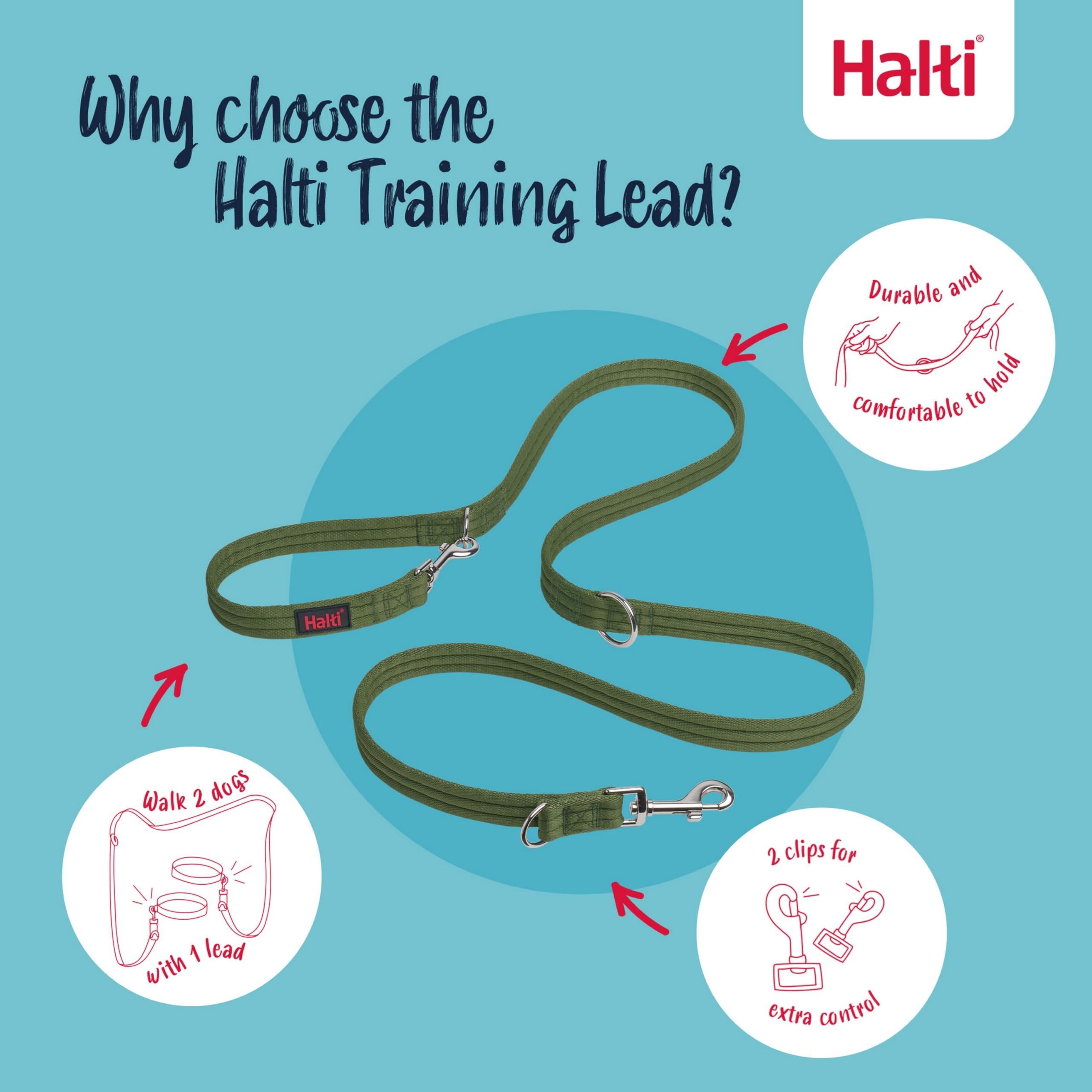 Halti Training Lead - 7 Versatile Uses | Durable Polyester Webbing | Size Large Forest Green 3