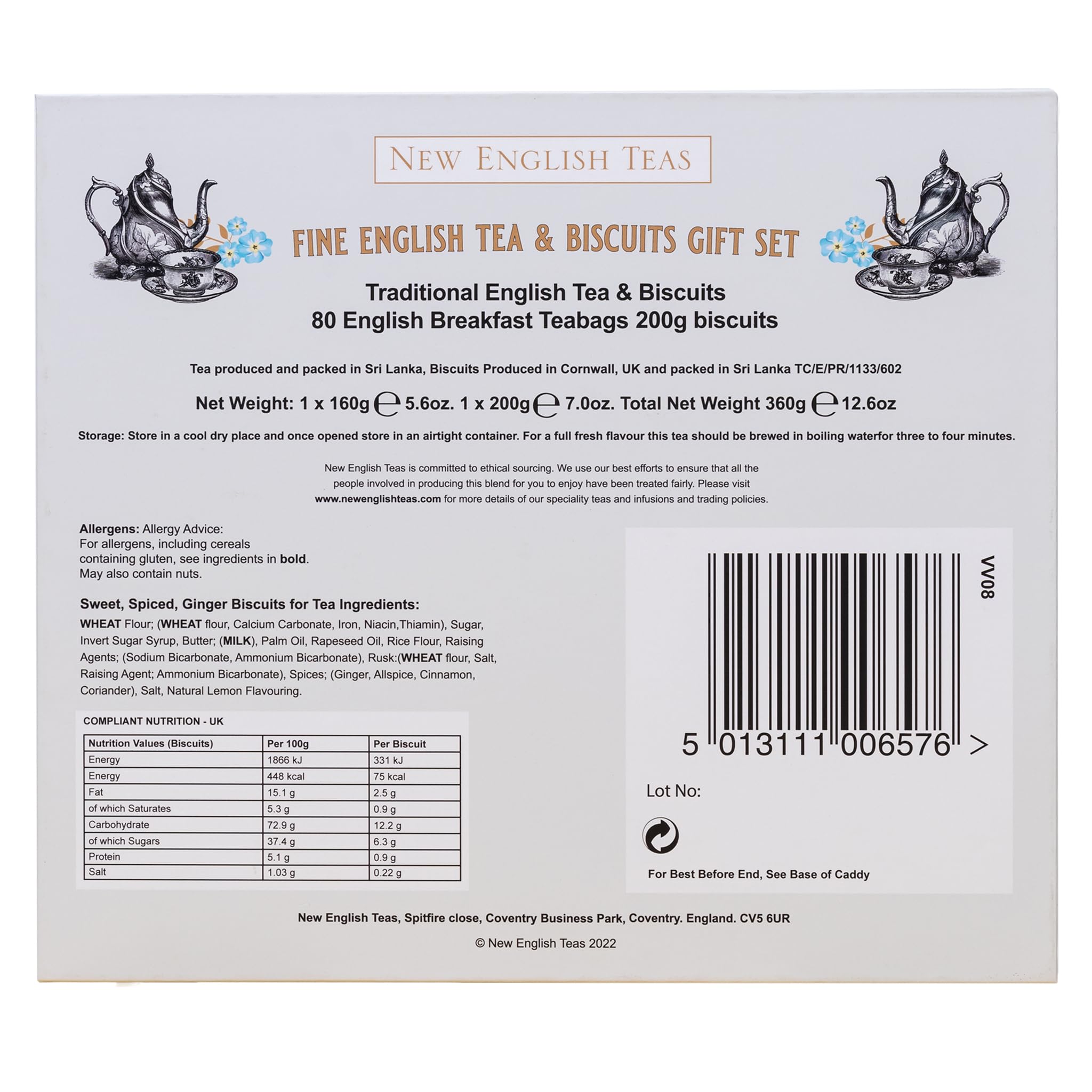 New English Teas Tea & Biscuits Gift Set - 80 Teabags, 10 Ginger Biscuits 8