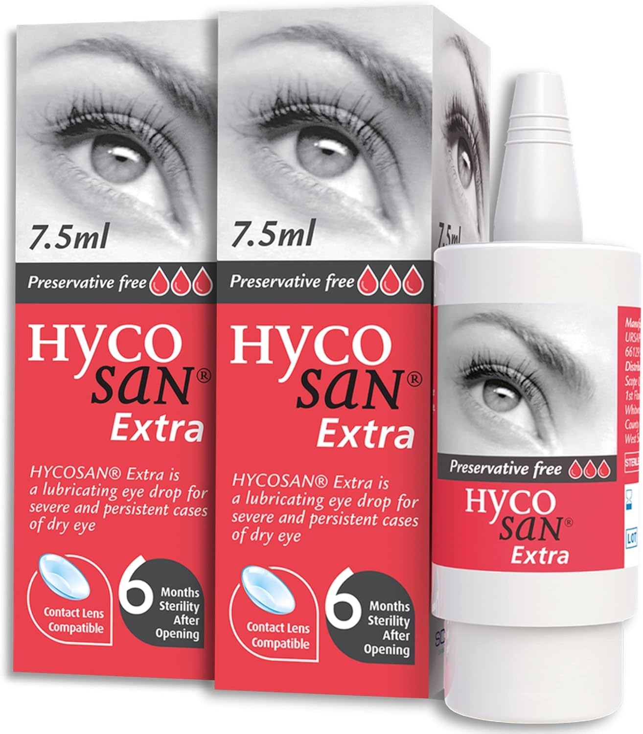Hycosan Extra – Doppelpackung – Konservierungsmittelfreie Augentropfen mit Natriumhyaluronat 0,2 % zur Linderung von stark trockenen Augen