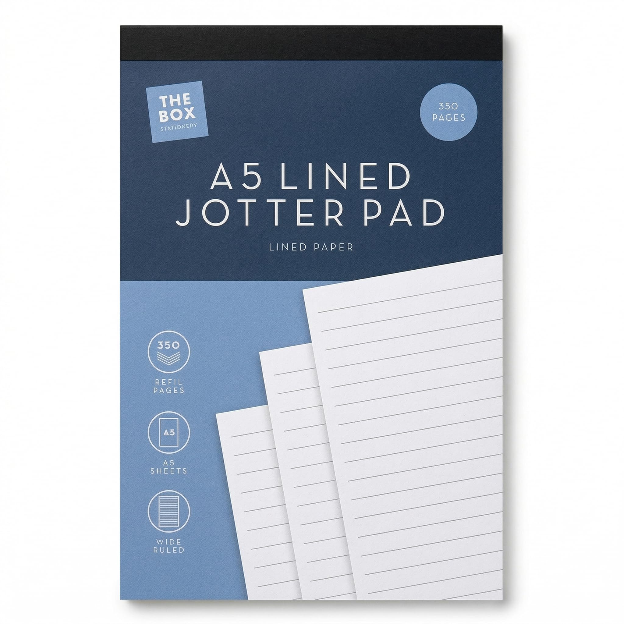 The Box A5 Jotter Pad - 350 Sheets Lined Paper | 58gsm | Top Edge Bound