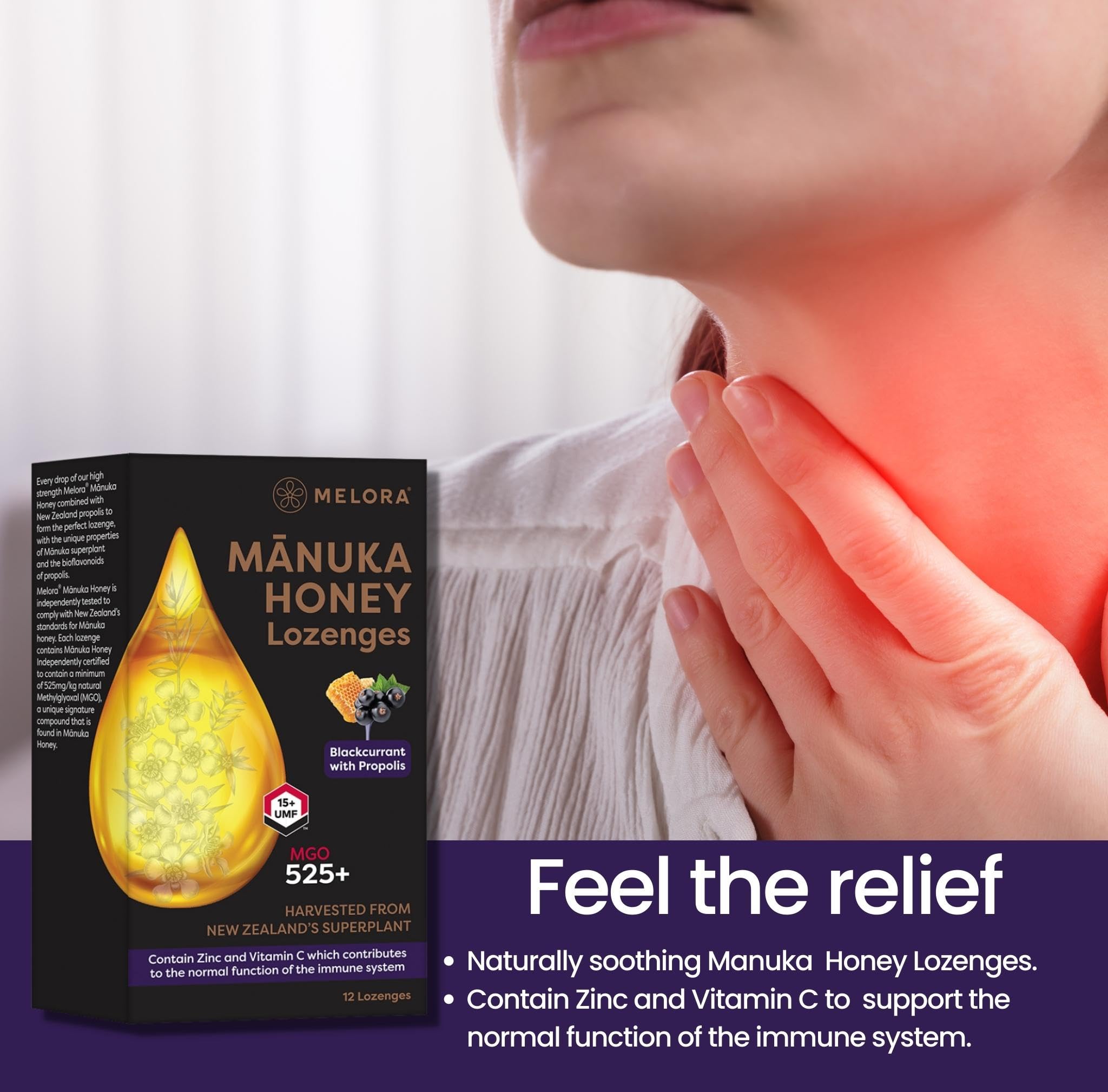 Melora Manuka Honey Lozenges - 525+ MGO, UMF 15 with Propolis | 12 Count 3