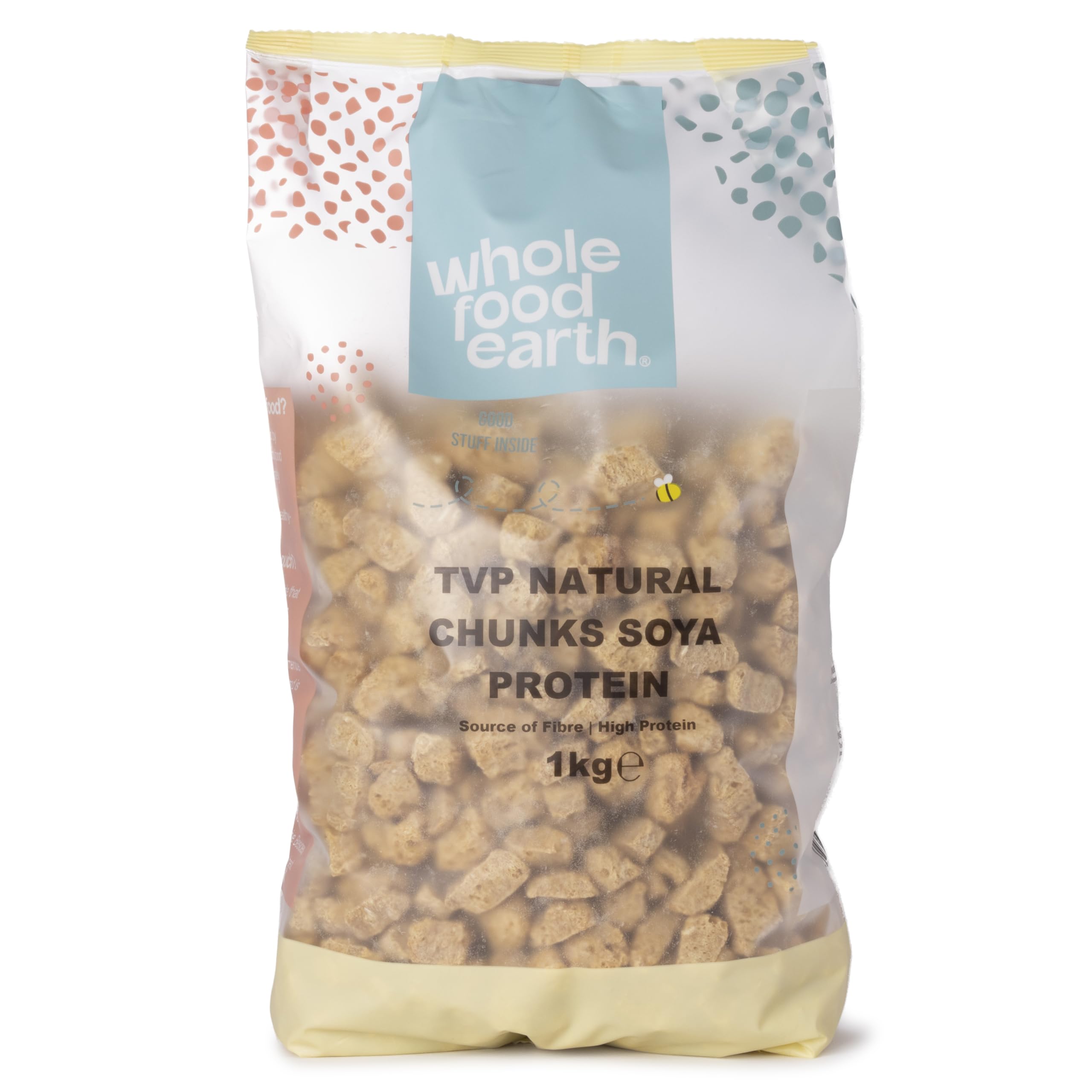 Wholefood Earth TVP Natural Chunks Soya Protein | 1 kg | GMO Free | High Protein & Fibre