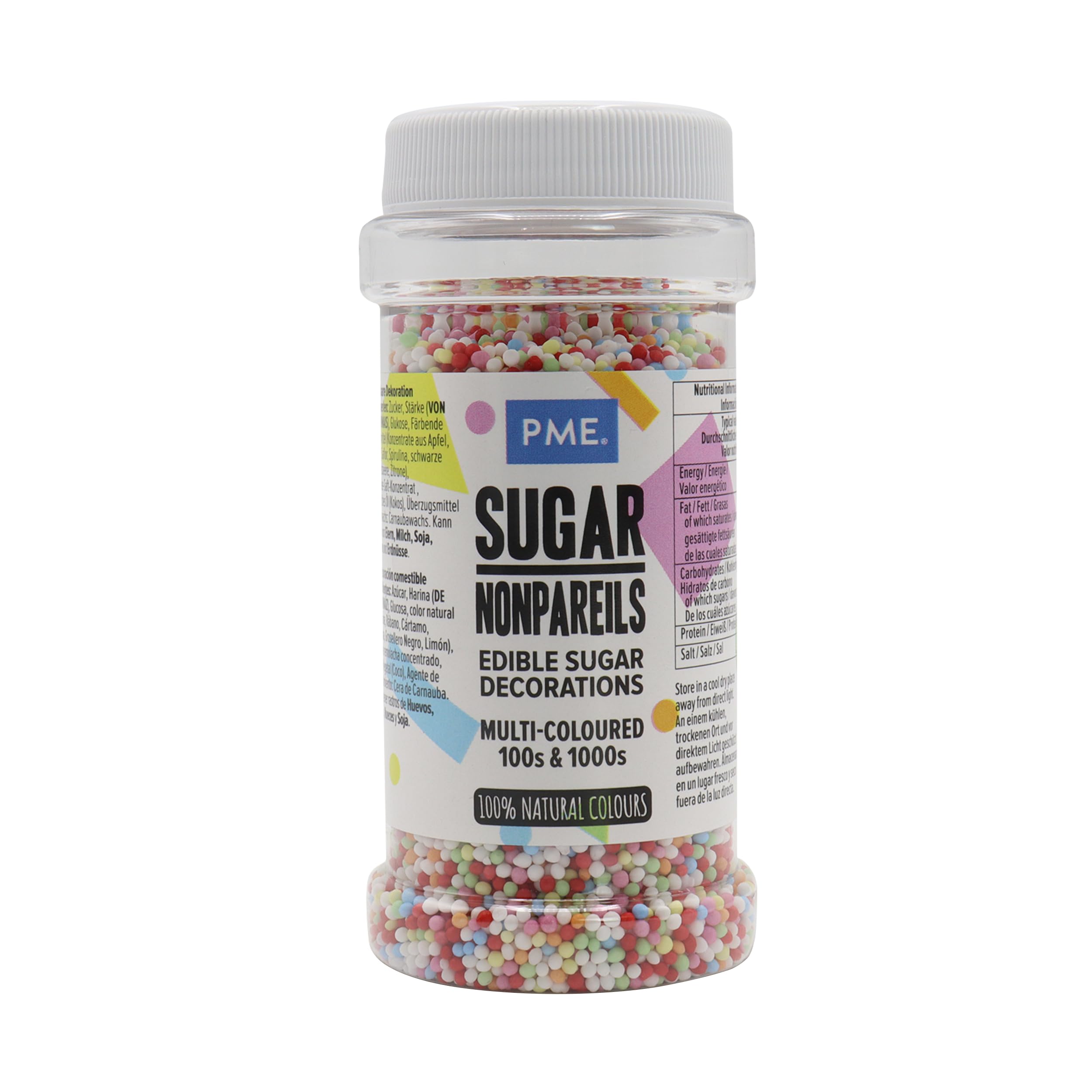 PME Multi Coloured Nonpareils Sprinkles - Free from Artificial Additives | 80 g 1