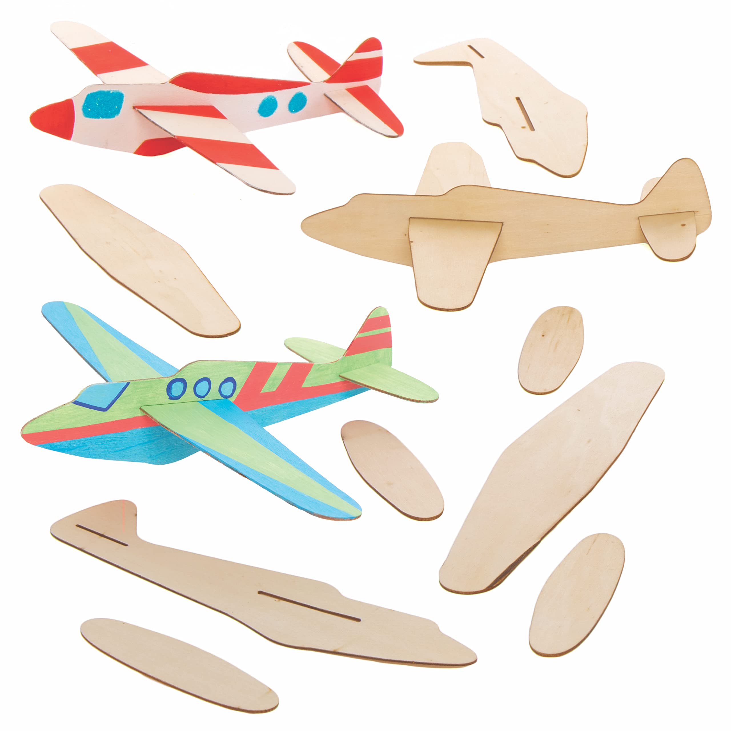 Baker Ross Wooden Glider Kits (Pack of 8) - Colour-In DIY Aeroplane Craft Kit for Kids
