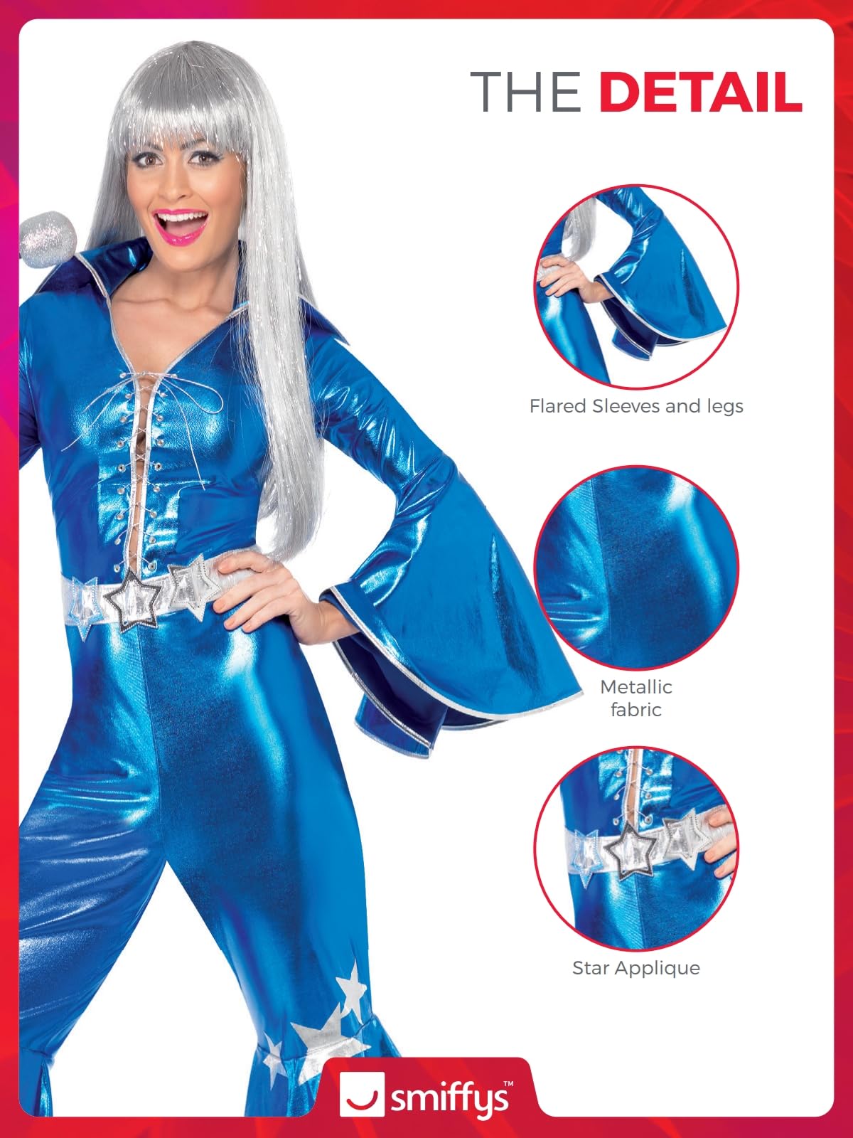 Smiffys 1970s Dancing Dream Costume - Blue Lace-Up Jumpsuit, Size 8-10 5