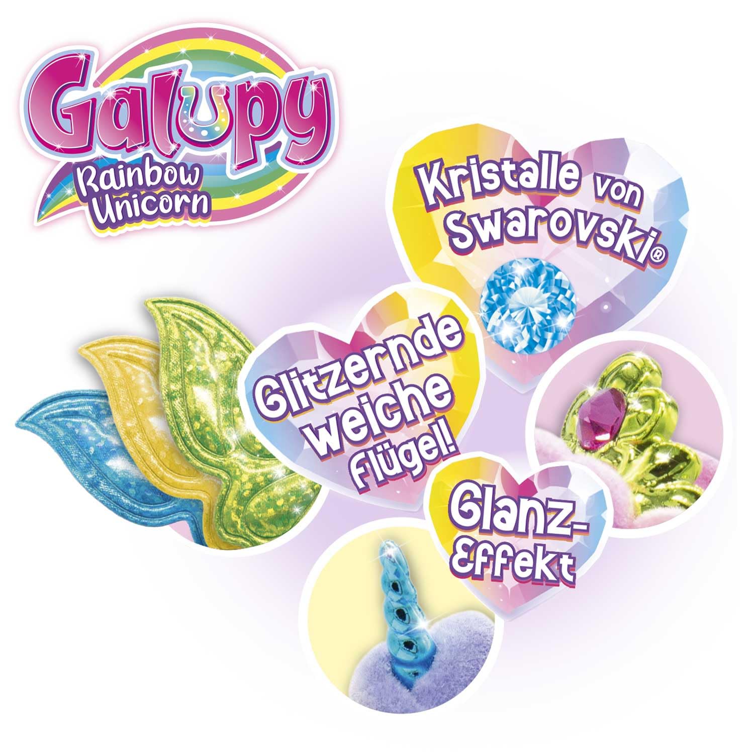 Galupy Rainbow Unicorn Toy Set - 3 Pack Collectable Figures with Swarovski Crystals 3