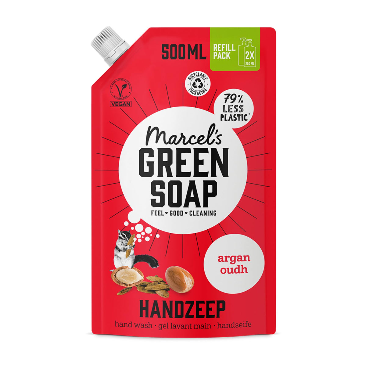 Marcel's Green Soap Hand Soap Refill - Argan & Oudh Scent, 500ml Pouch