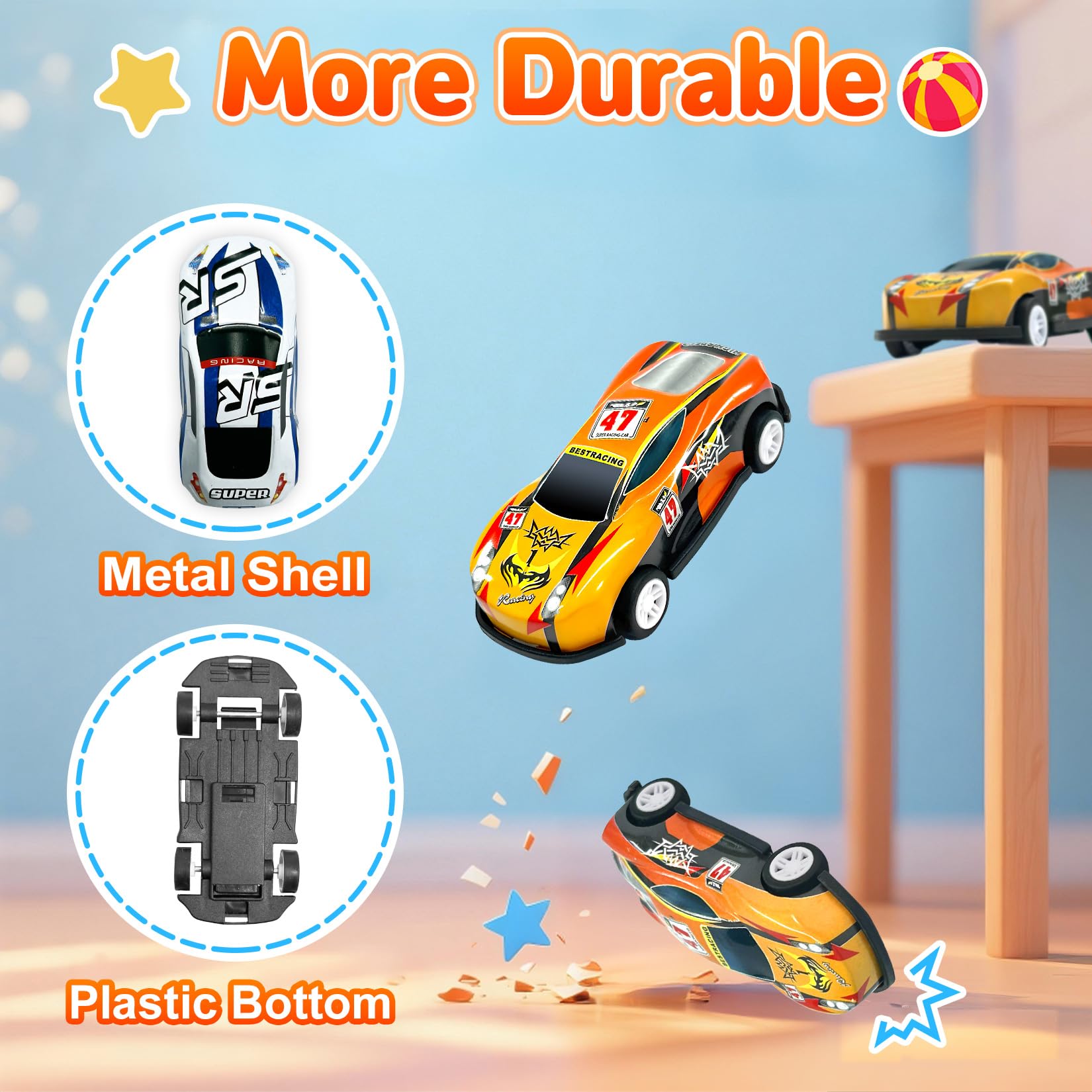 TOYABI 22Pc Metal Shell Pull-Back Race Car Set with 8 Roadblocks for Kids | Ages 3+ 3