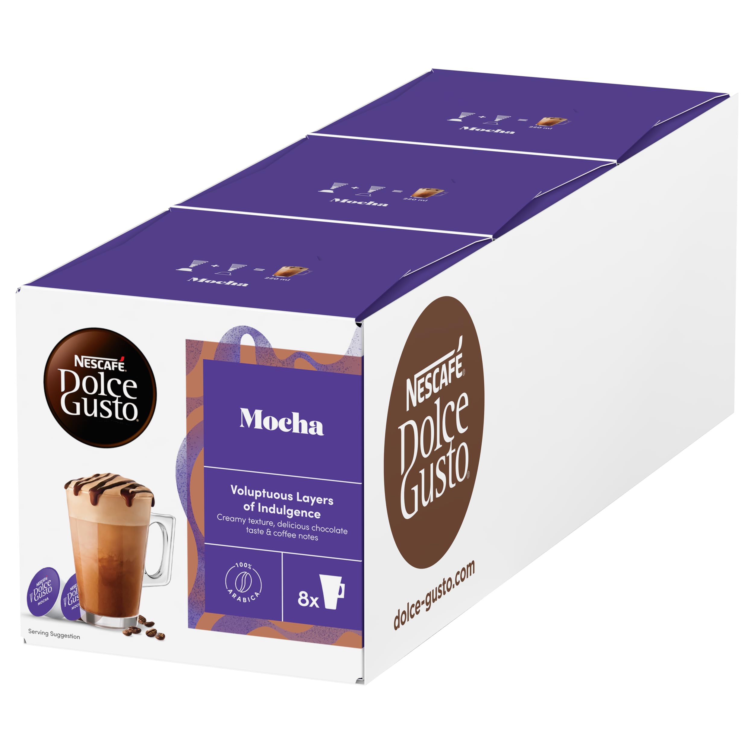 Nescafé Dolce Gusto Mocha Coffee Capsules - 48 Cups Total (3 Packs of 16) | Contains Cocoa