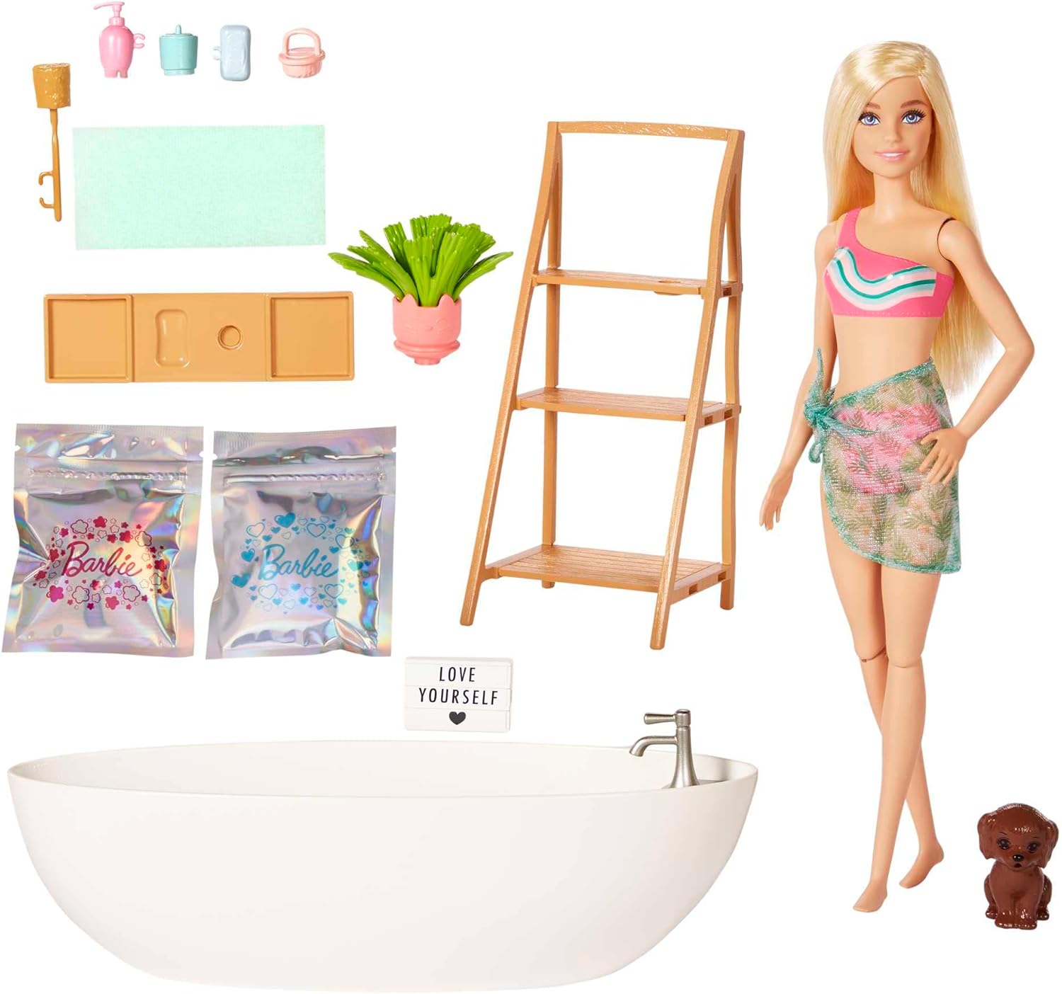 Barbie Confetti Bathtub Playset with Doll, Puppy & 17-Piece Accessories 1