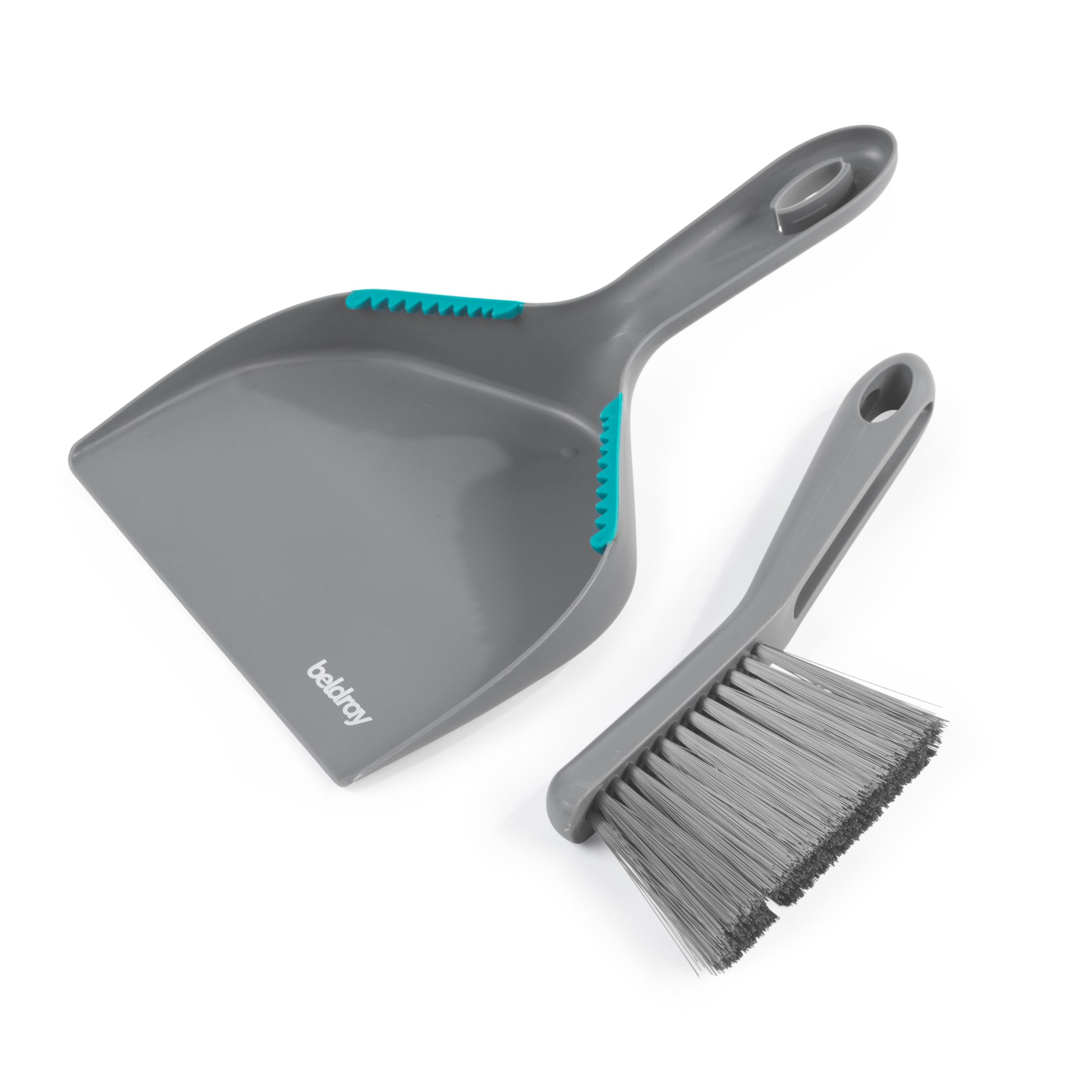 Beldray Antibac Countertop Dustpan & Brush Set - Compact Storage, Grey & Turquoise 1